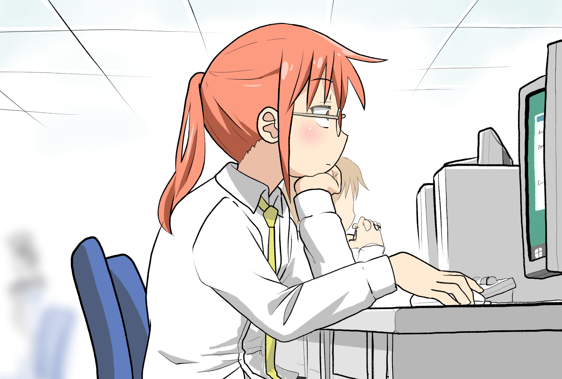 Kobayashi from Miss Kobayashi's Dragon Maid at a computer HD Wallpaper