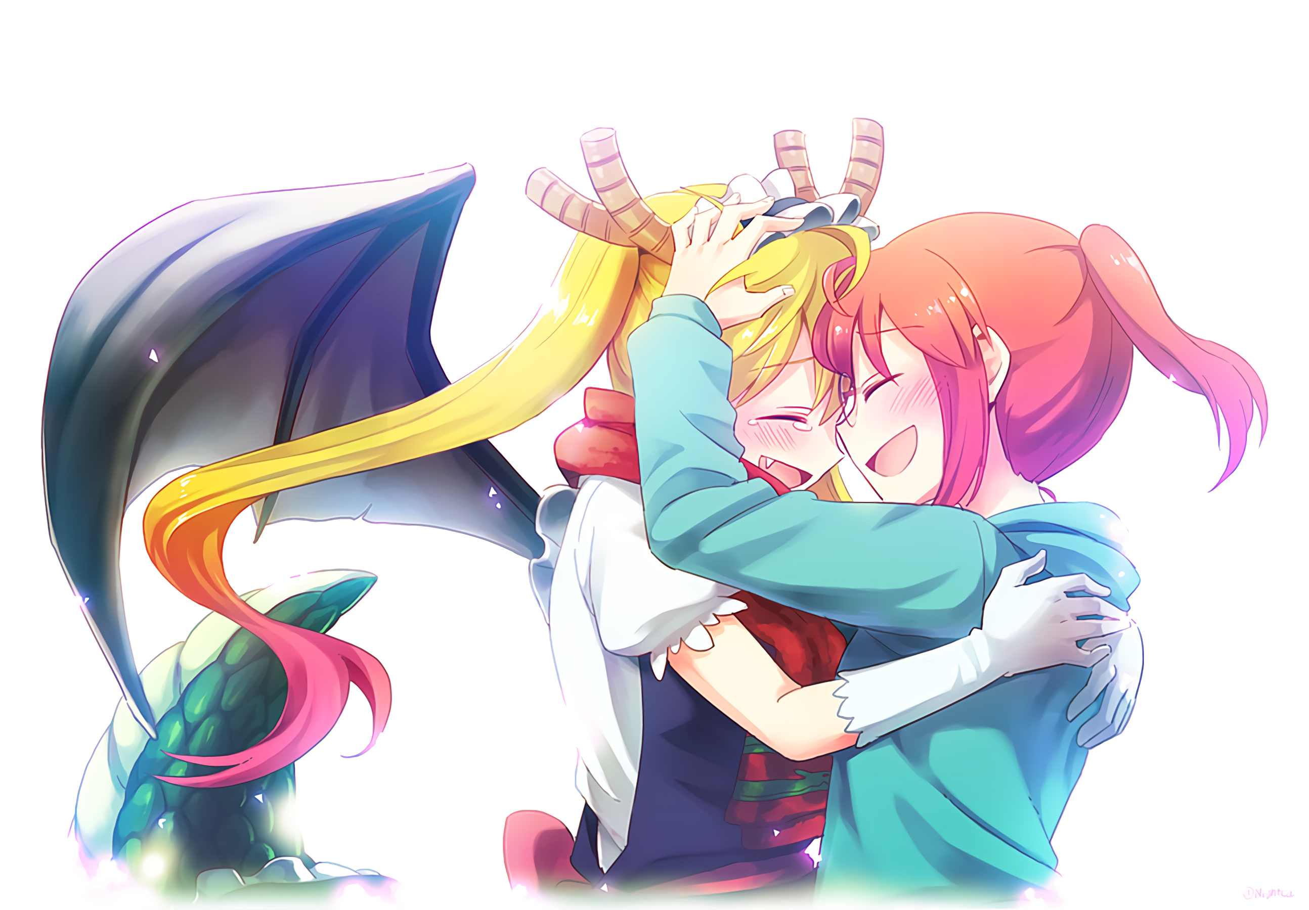 Tohru and Kobayashi from Miss Kobayashi's Dragon Maid hugging HD Wallpaper