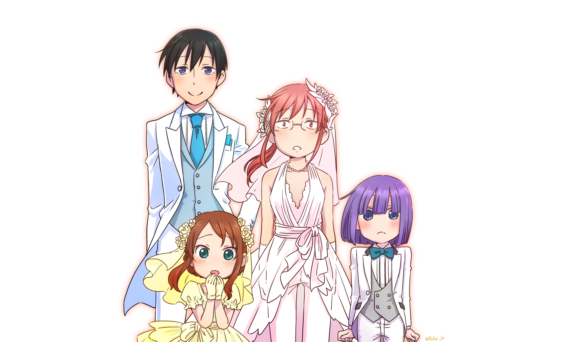 Kobayashi's Dragon Maid characters in wedding attire HD Wallpaper
