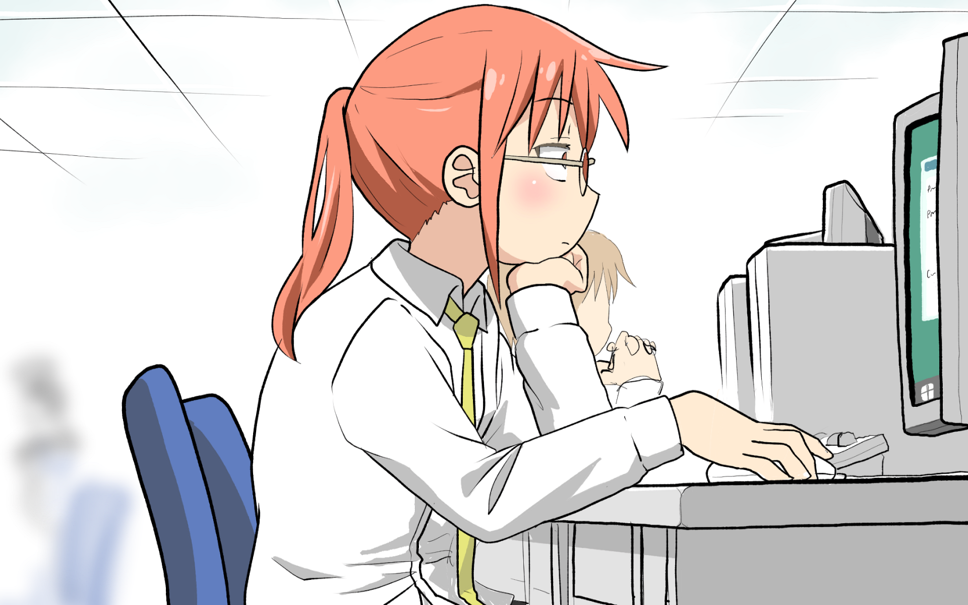 Kobayashi from Miss Kobayashi's Dragon Maid at a computer HD Wallpaper