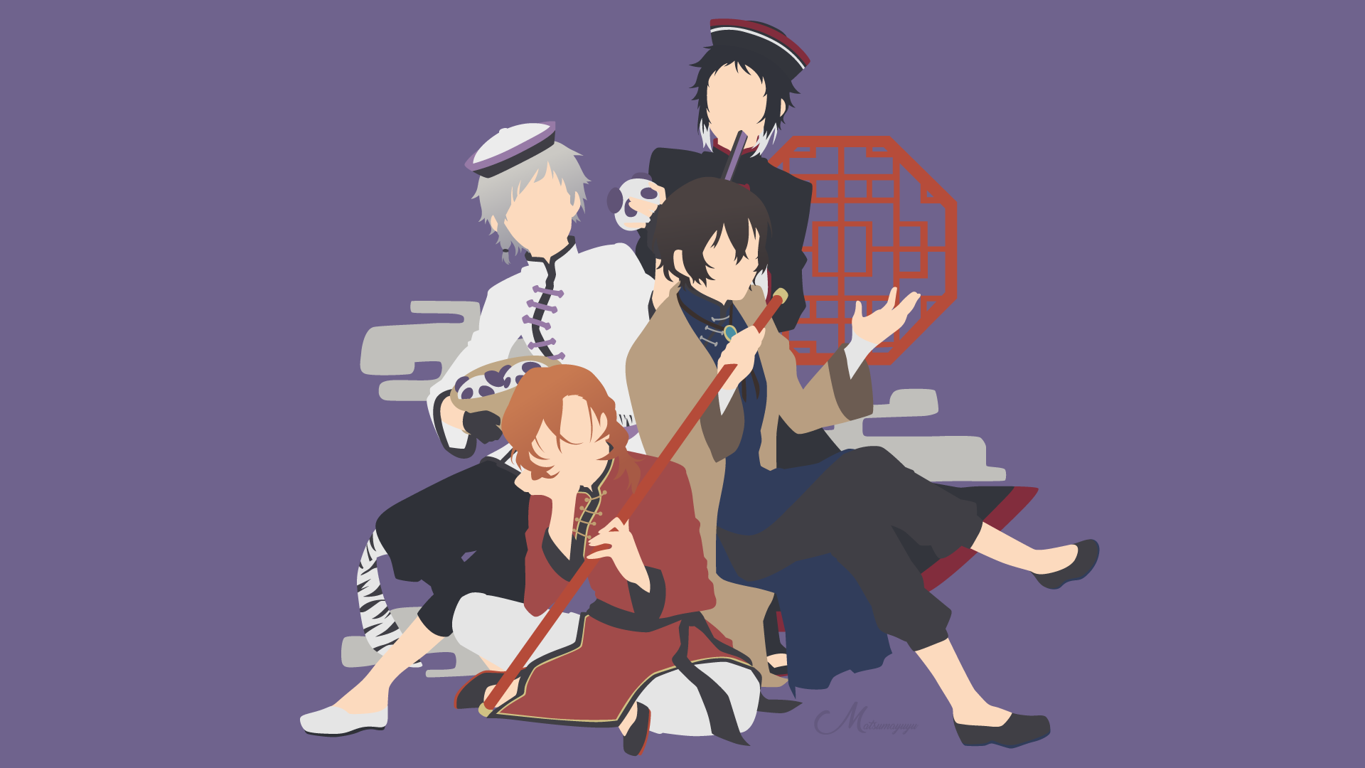 Bungo Stray Dogs characters in traditional Chinese attire HD Wallpaper