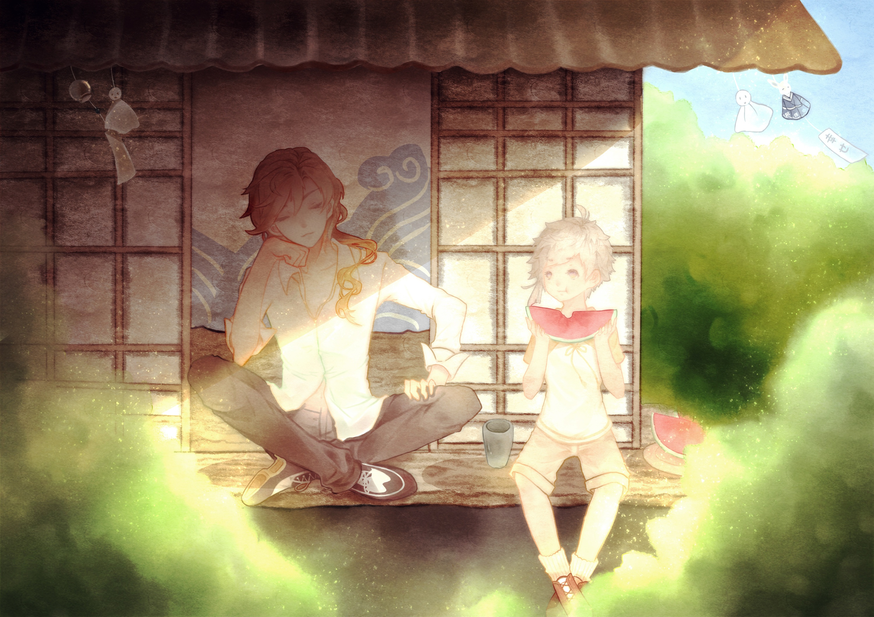 Atsushi Nakajima and a child eating watermelon HD Wallpaper