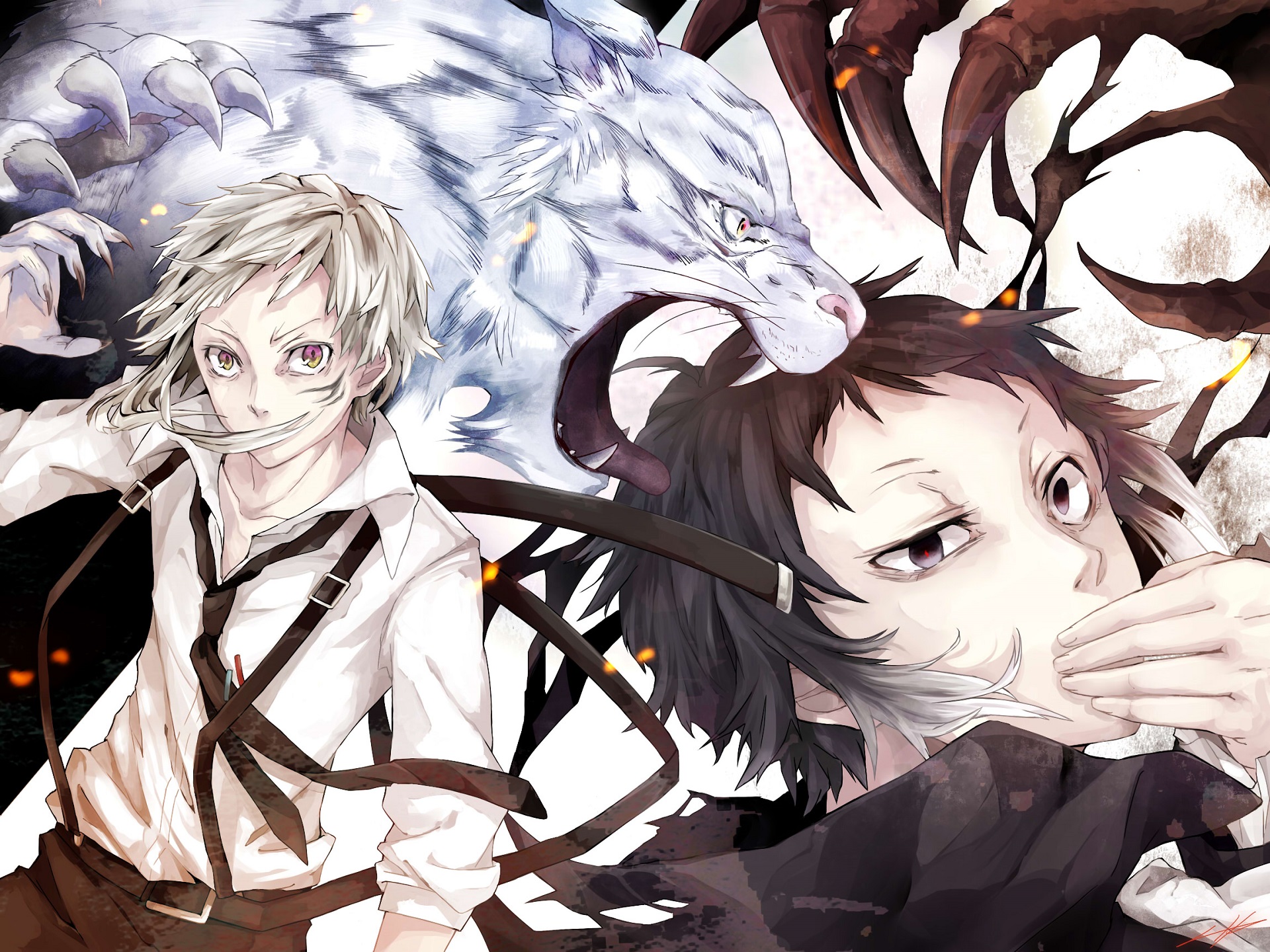 Atsushi Nakajima and Akutagawa Ryunosuke from Bungo Stray Dogs HD Wallpaper