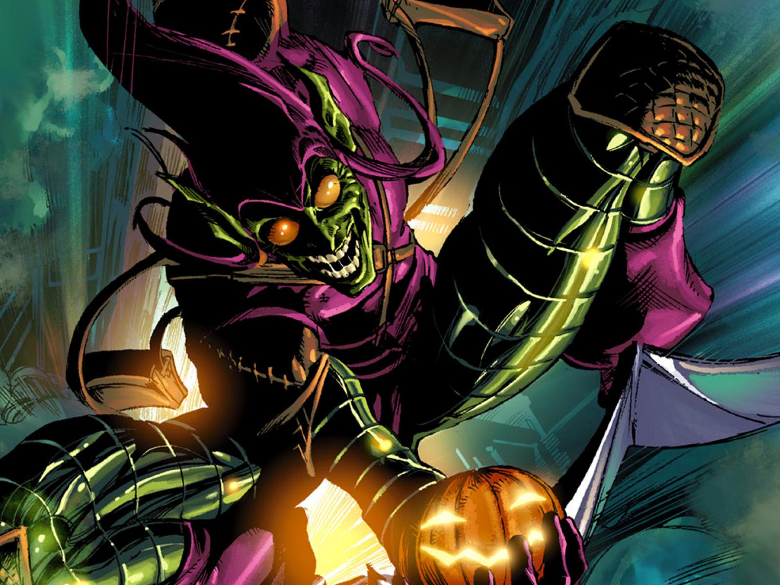 Green Goblin holding a jack-o'-lantern HD Wallpaper