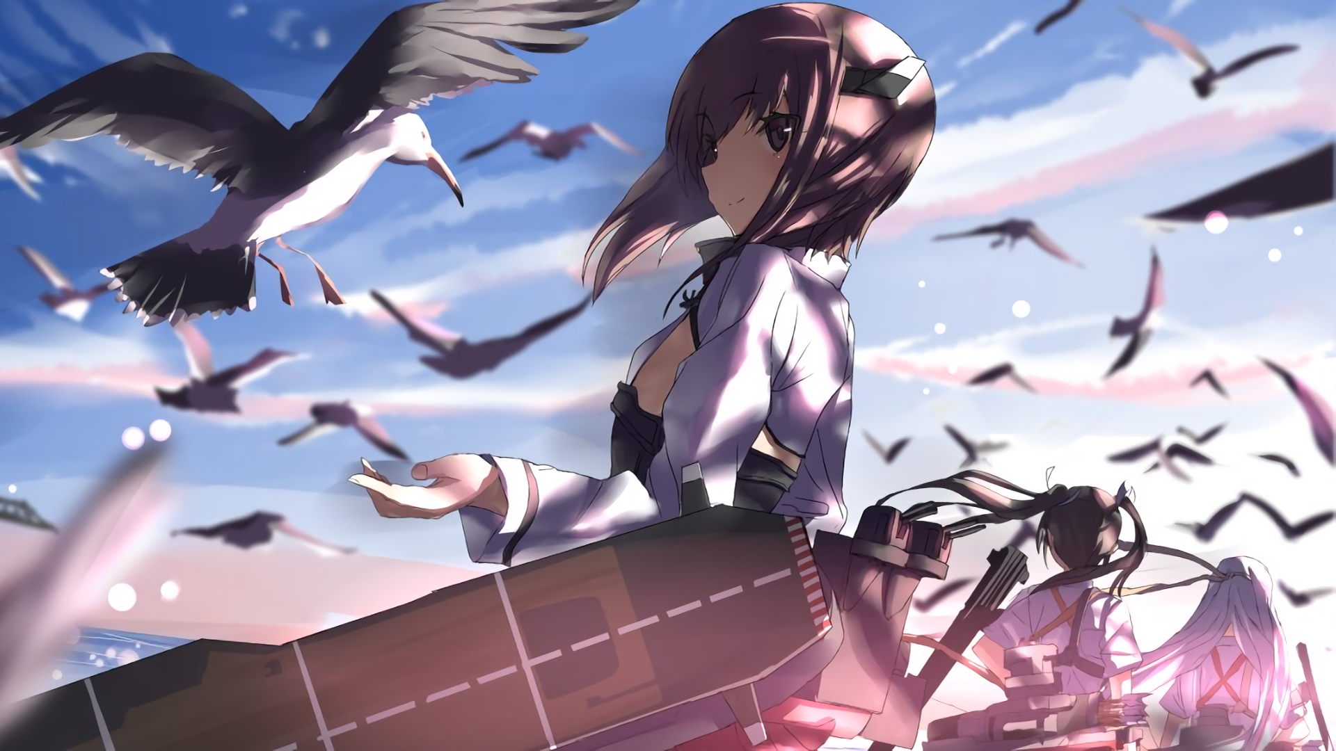 Zuikaku from Kancolle with seagulls HD Wallpaper
