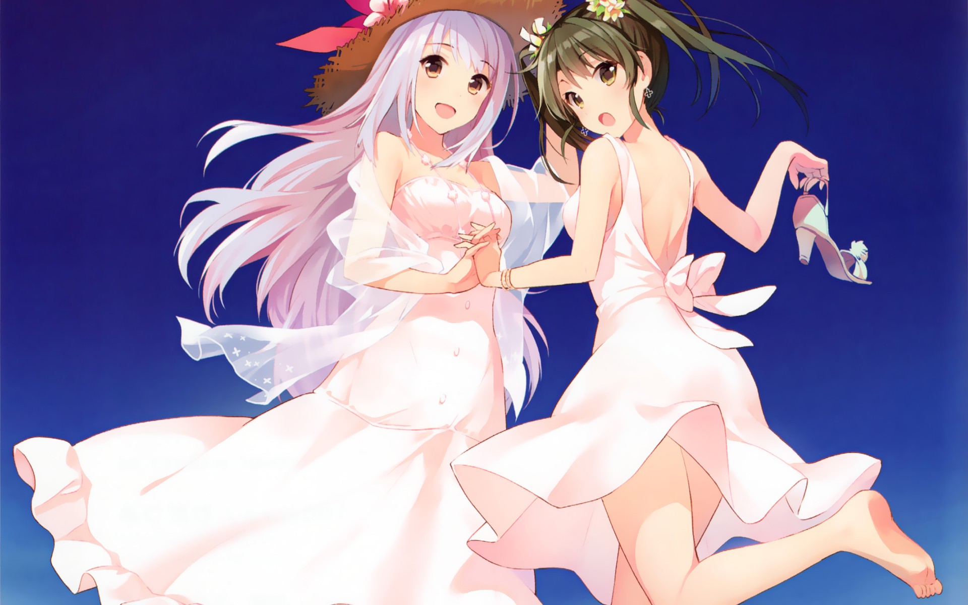 Two anime girls in white dresses HD Wallpaper