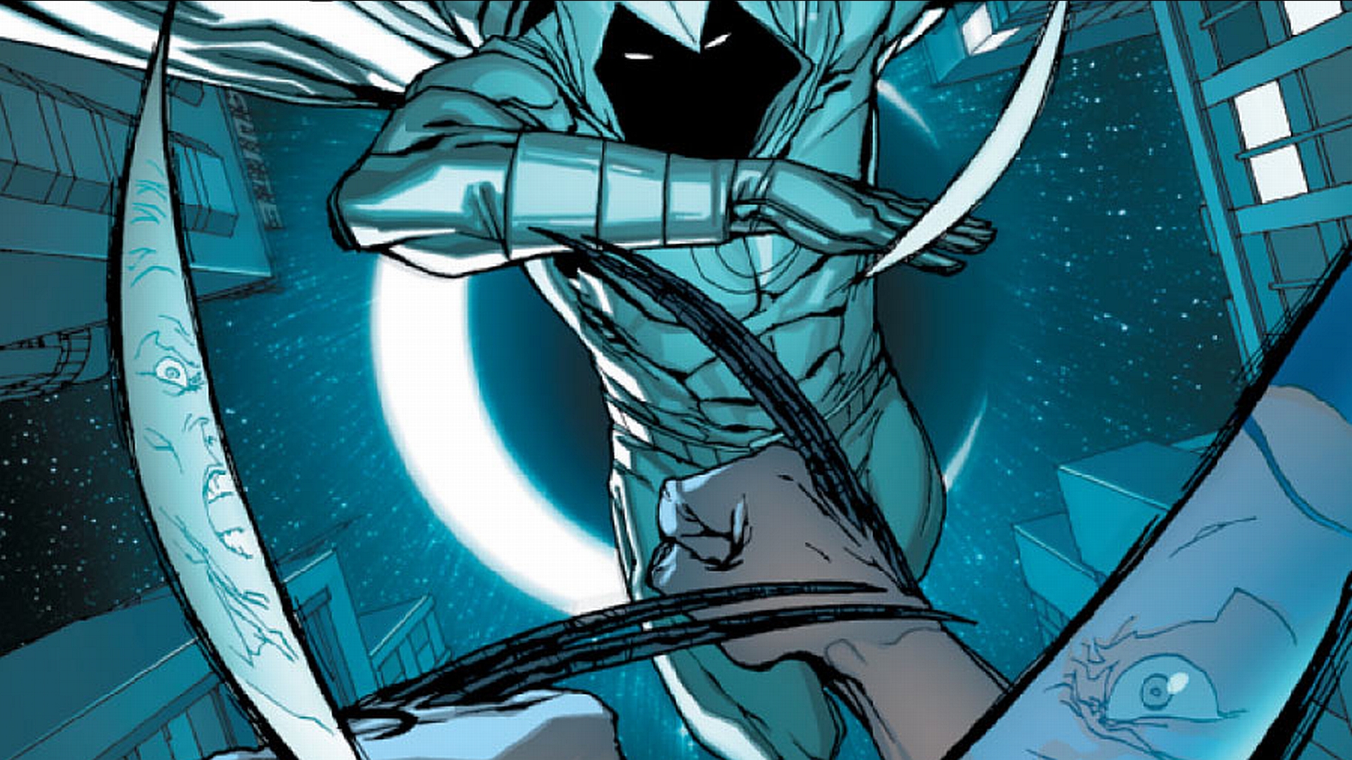Moon Knight fighting with crescent darts HD Wallpaper