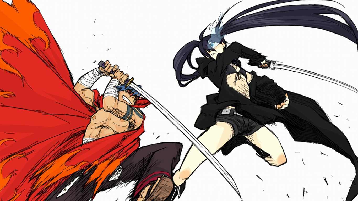 Kamina and Black Rock Shooter fighting HD Wallpaper