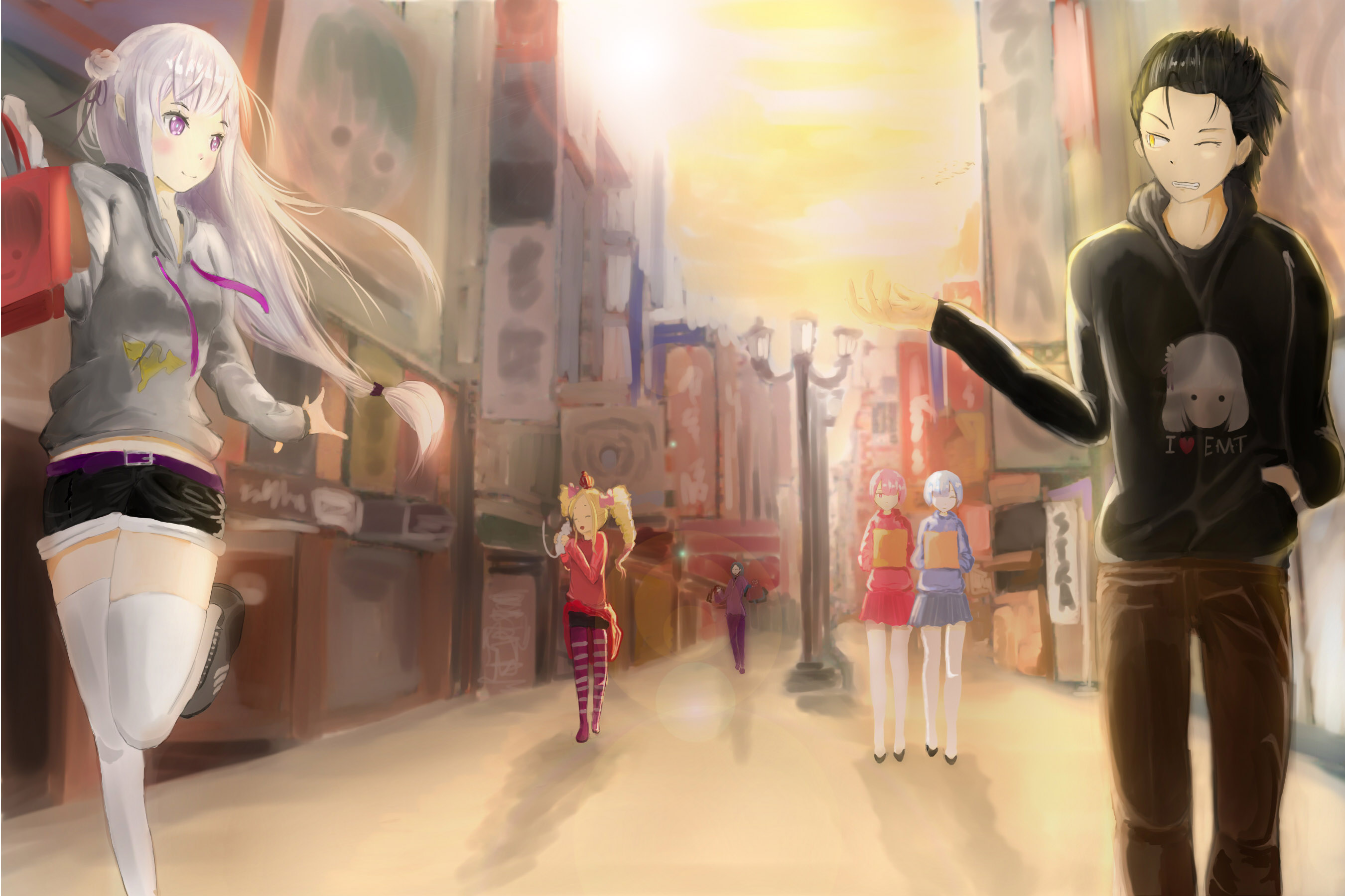 Anime characters in a city street HD Wallpaper