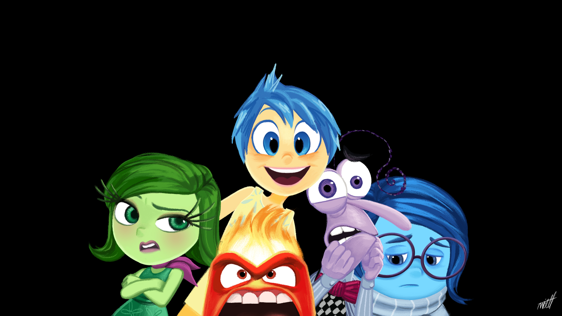 Inside Out characters on black background HD Wallpaper