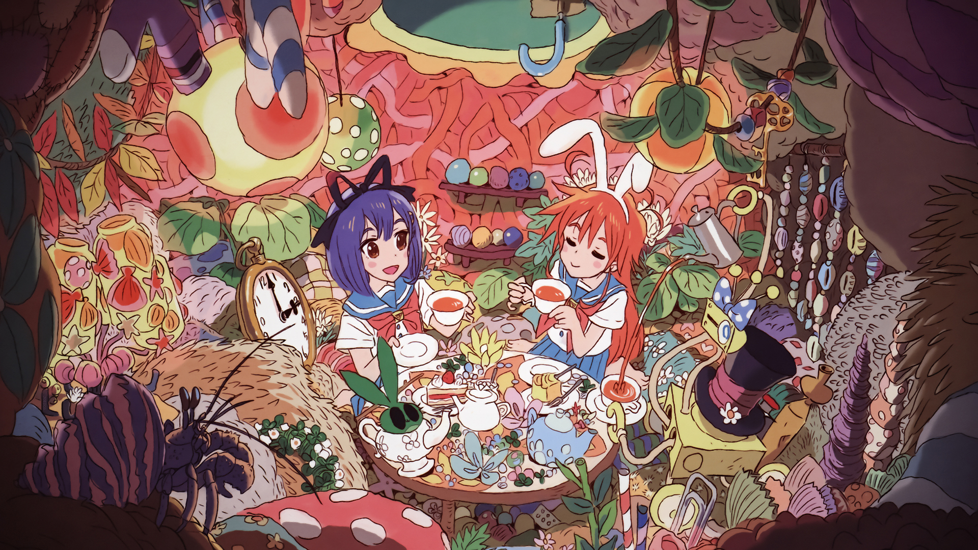 Kokona from Flip Flappers at a tea party HD Wallpaper