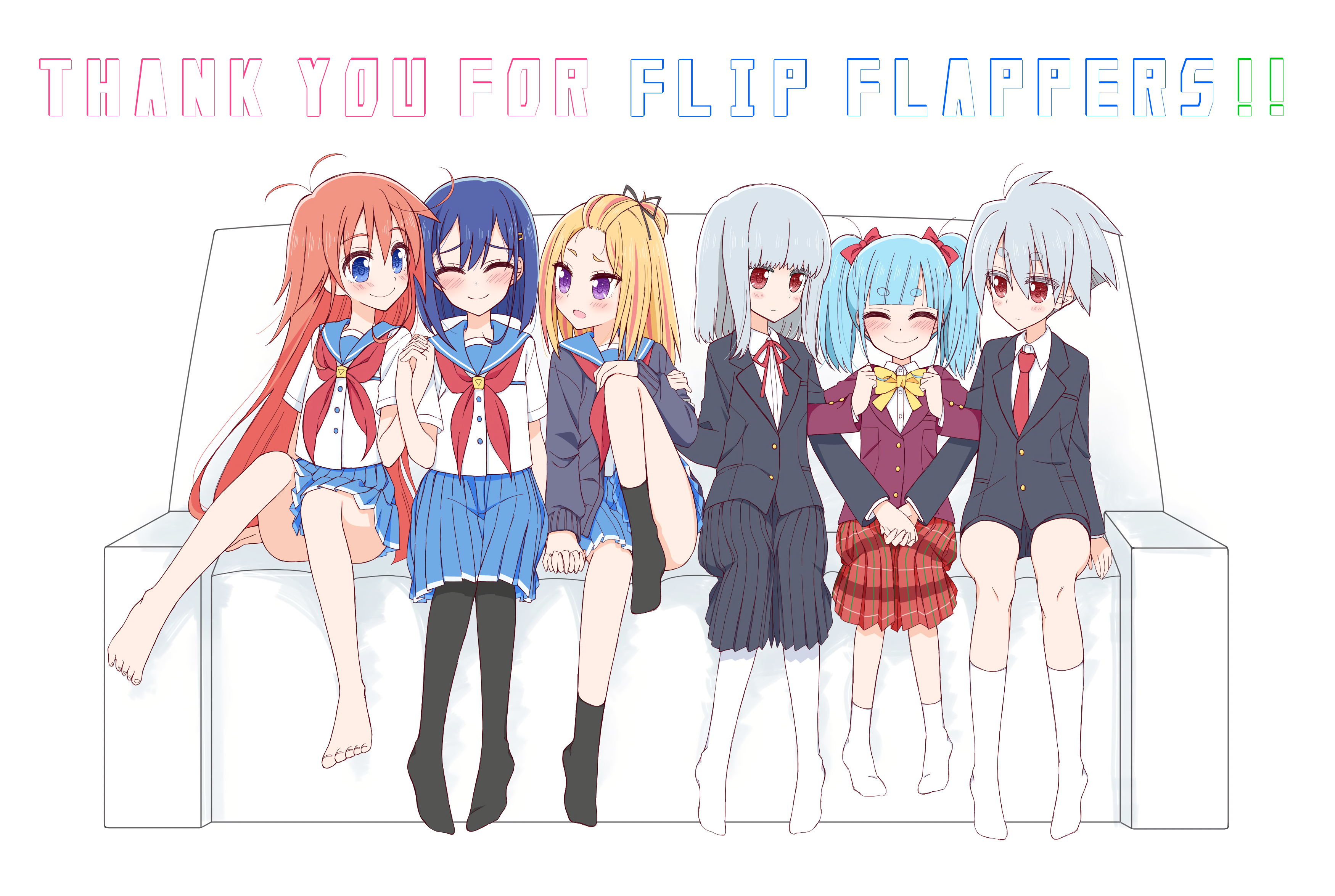 Flip Flappers characters on a couch HD Wallpaper