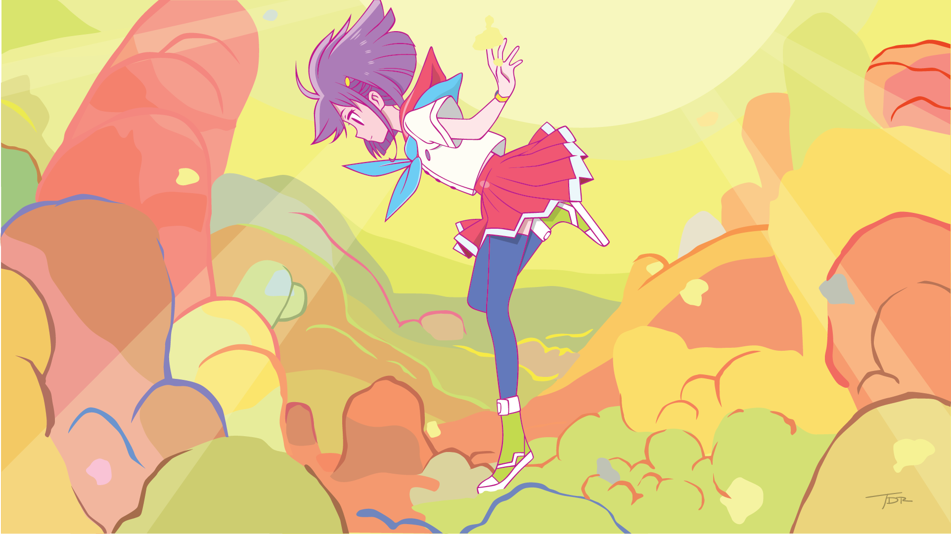 Kokona from Flip Flappers in a surreal landscape HD Wallpaper