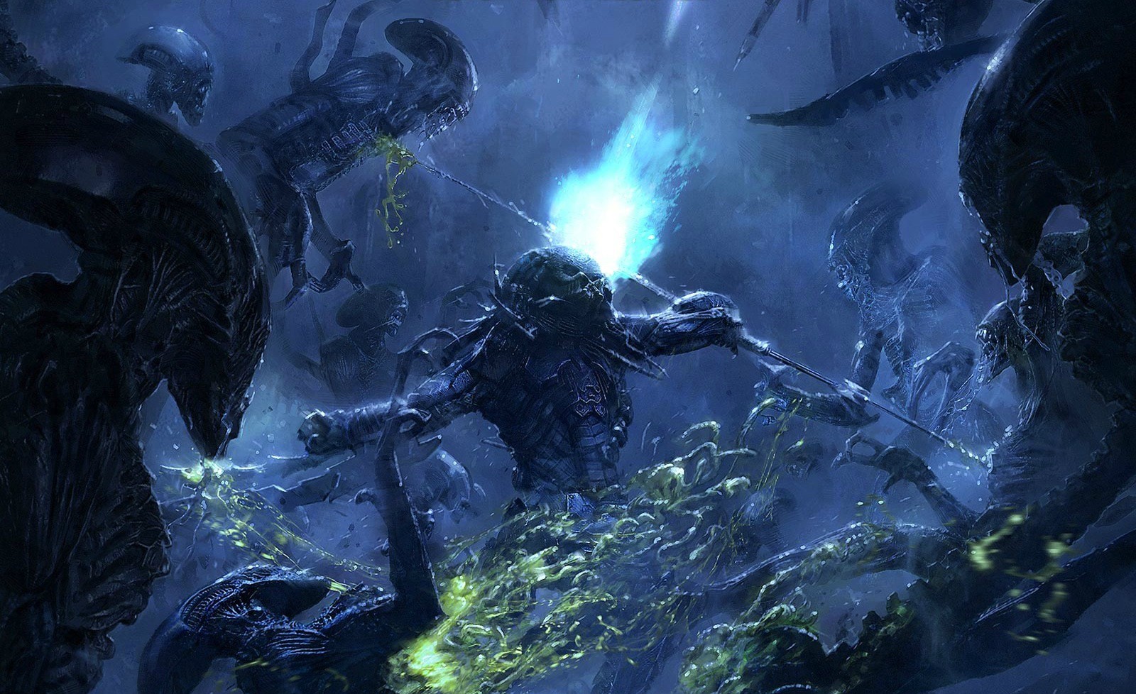 Predator fighting Aliens HD Wallpaper