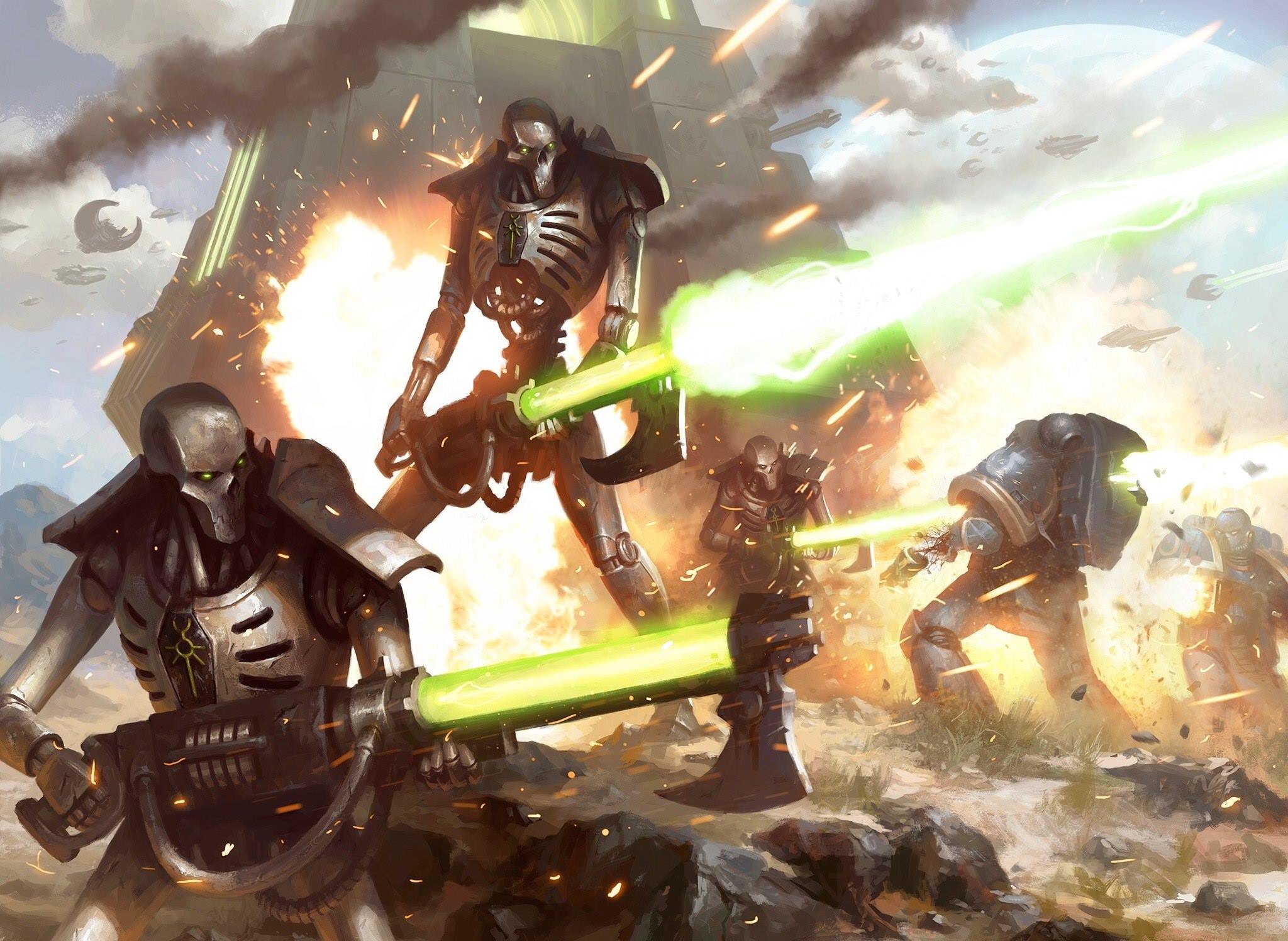 Warhammer 40,000 Necrons fighting Space Marines HD Wallpaper