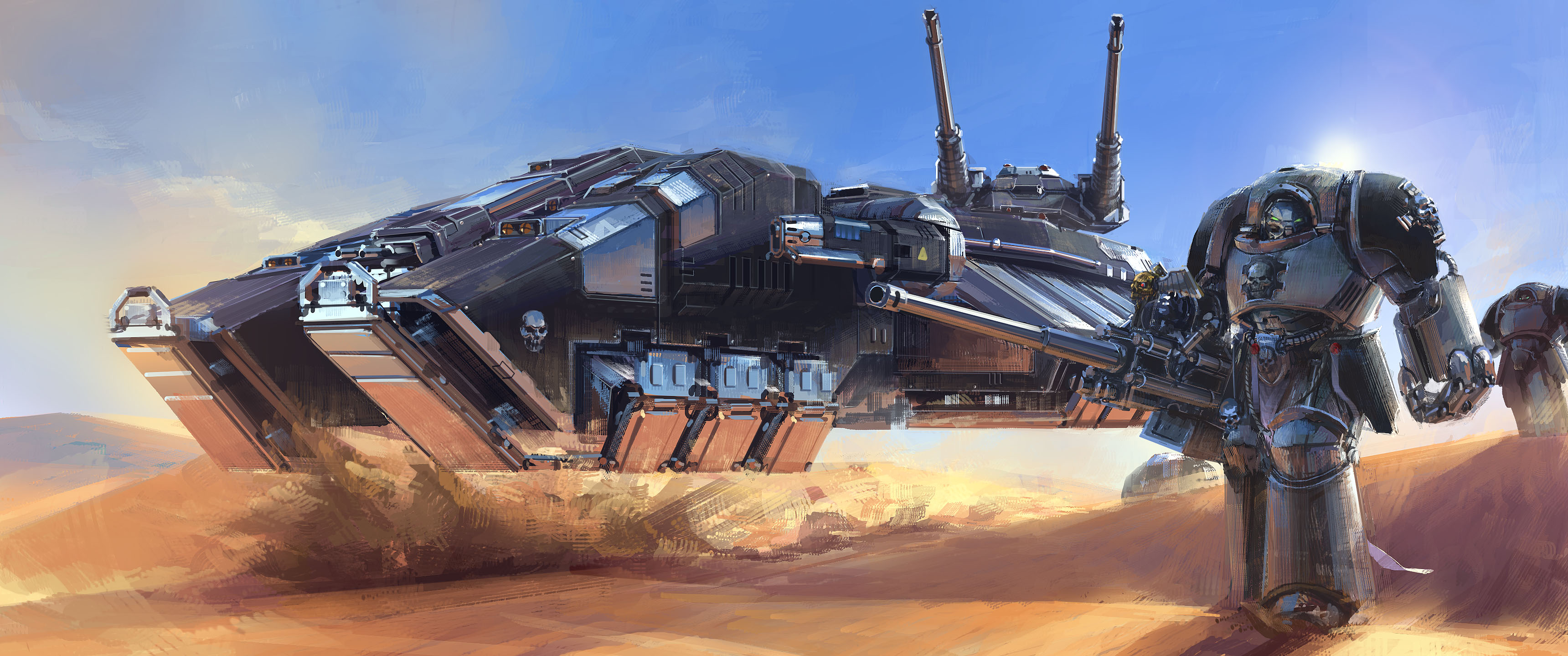 Space Marines and vehicle in desert HD Wallpaper