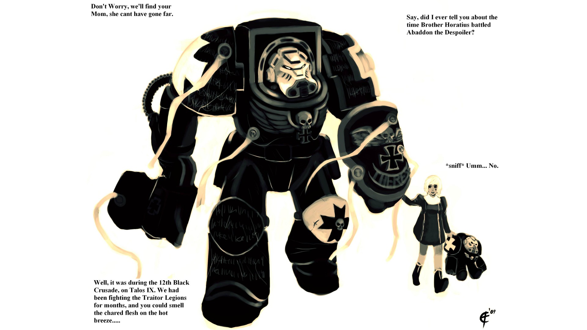 Space Marine and child HD Wallpaper