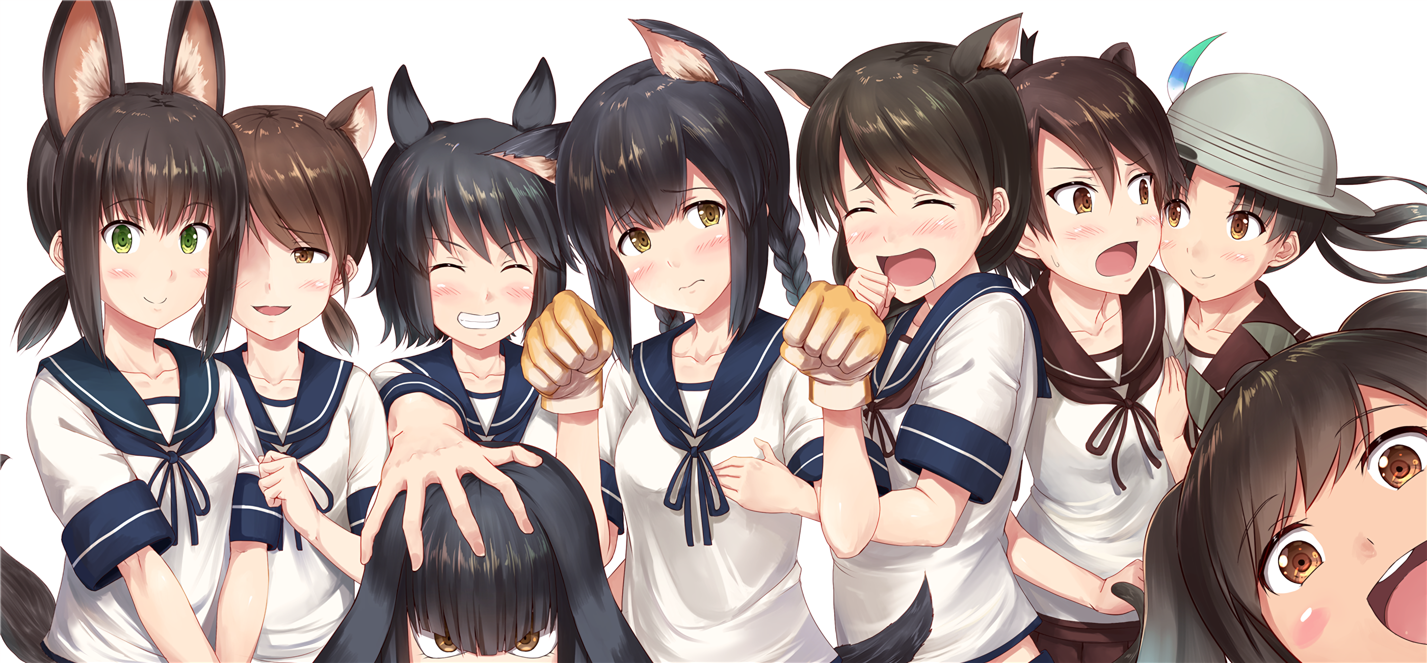Group of anime girls with animal ears HD Wallpaper