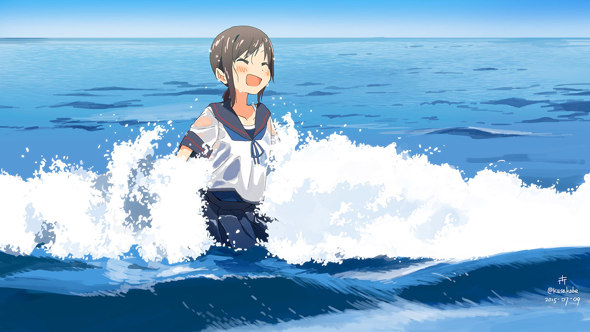 Fubuki from Kancolle in the ocean HD Wallpaper