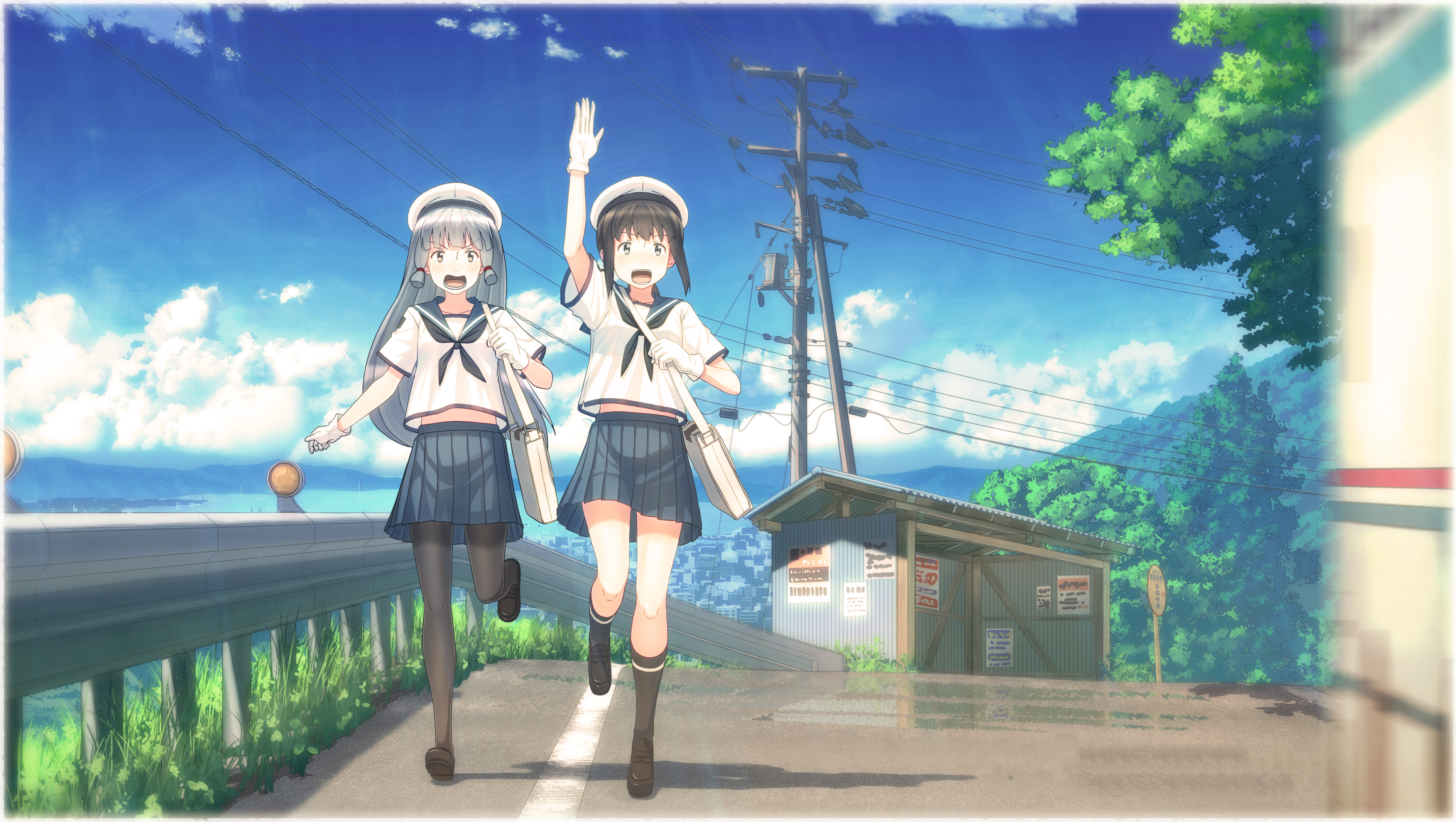 Fubuki from Kancolle walking on a sunny day HD Wallpaper