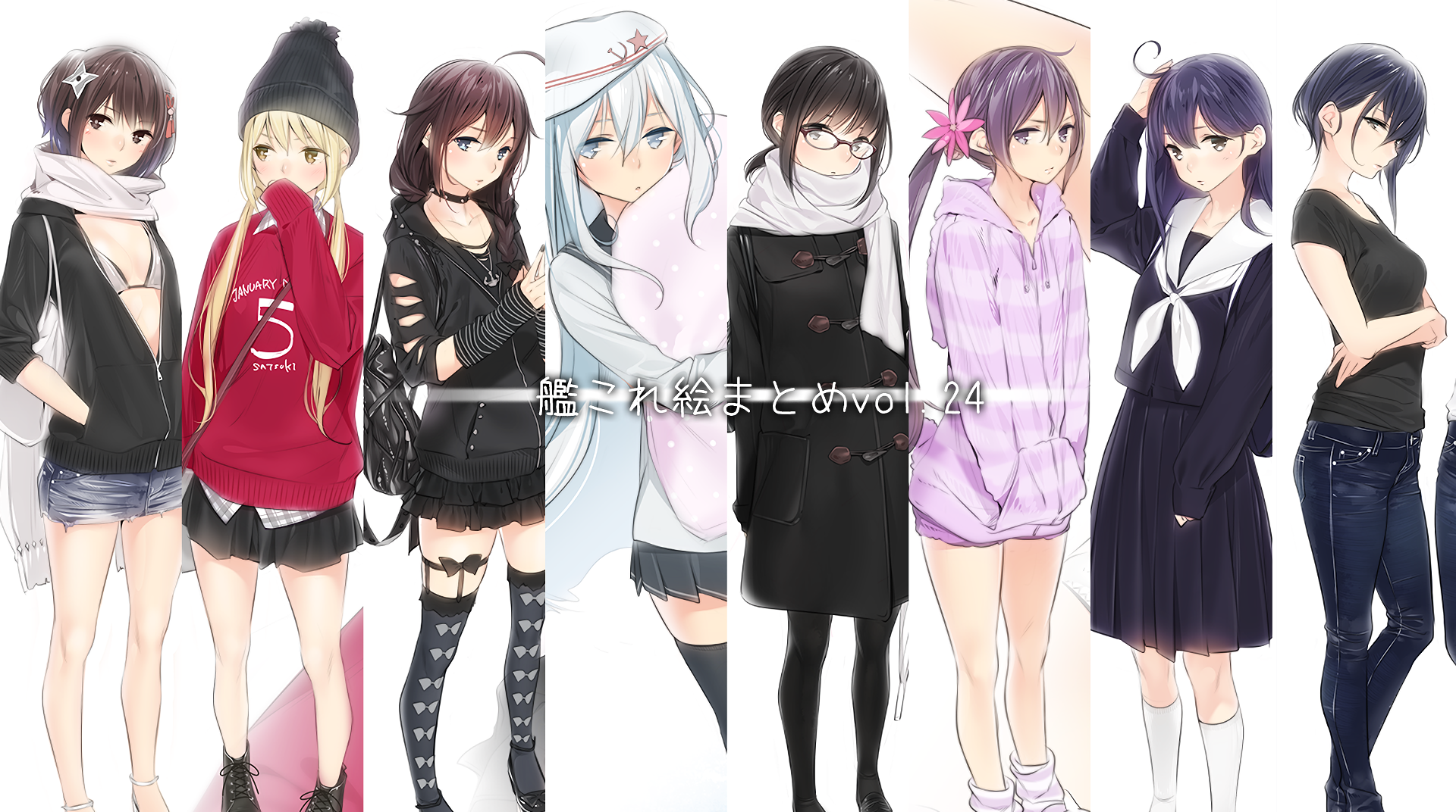 Group of anime girls in casual and school outfits HD Wallpaper