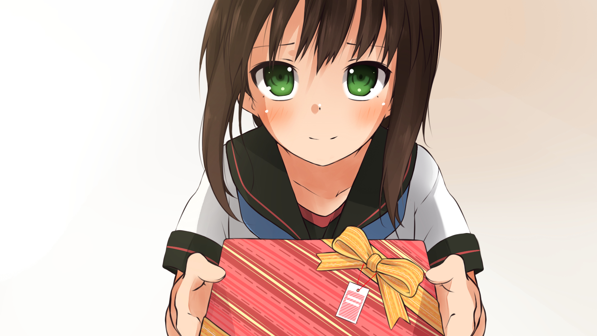 Fubuki from Kancolle holding a gift HD Wallpaper