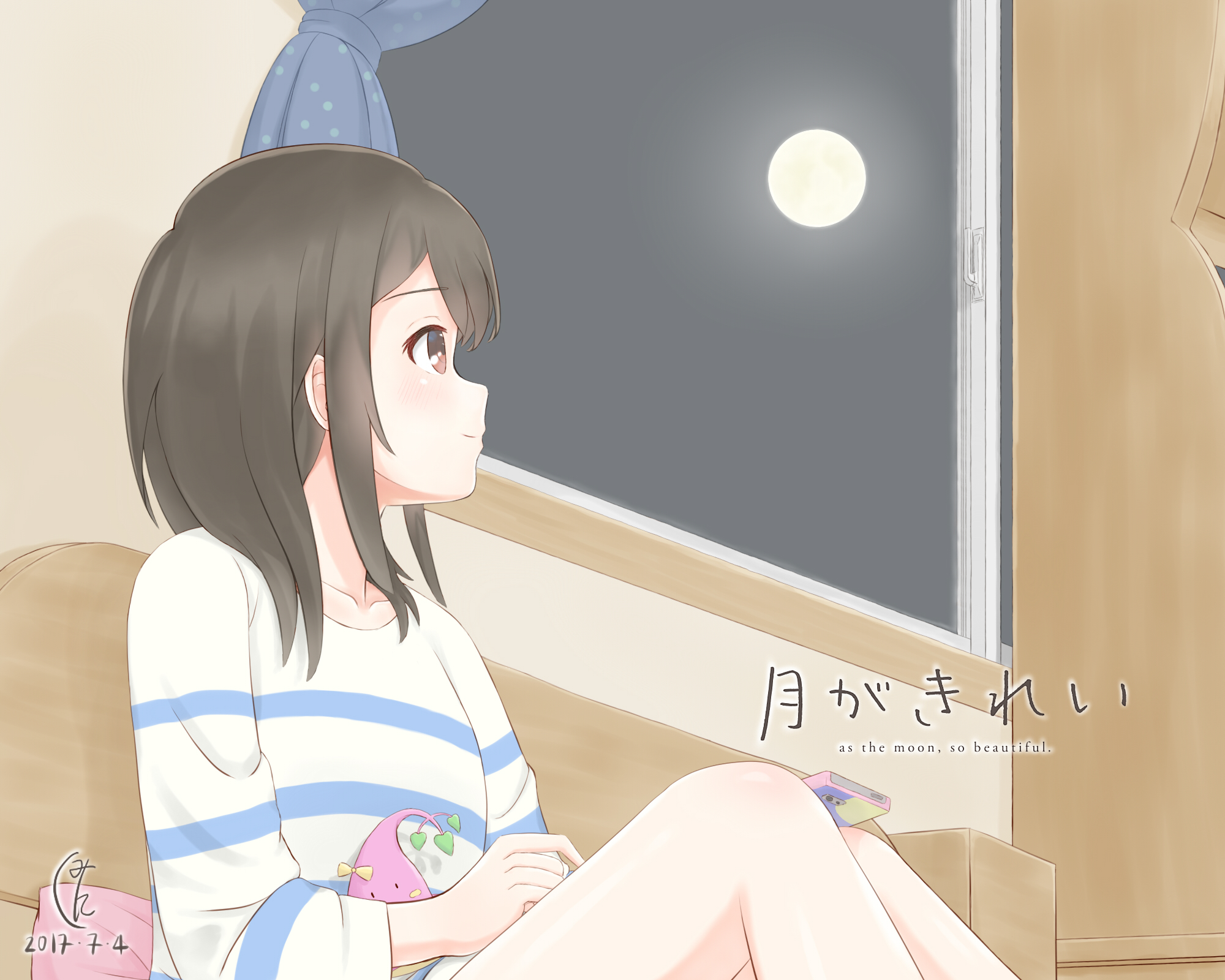 Girl looking at the moon from a window HD Wallpaper