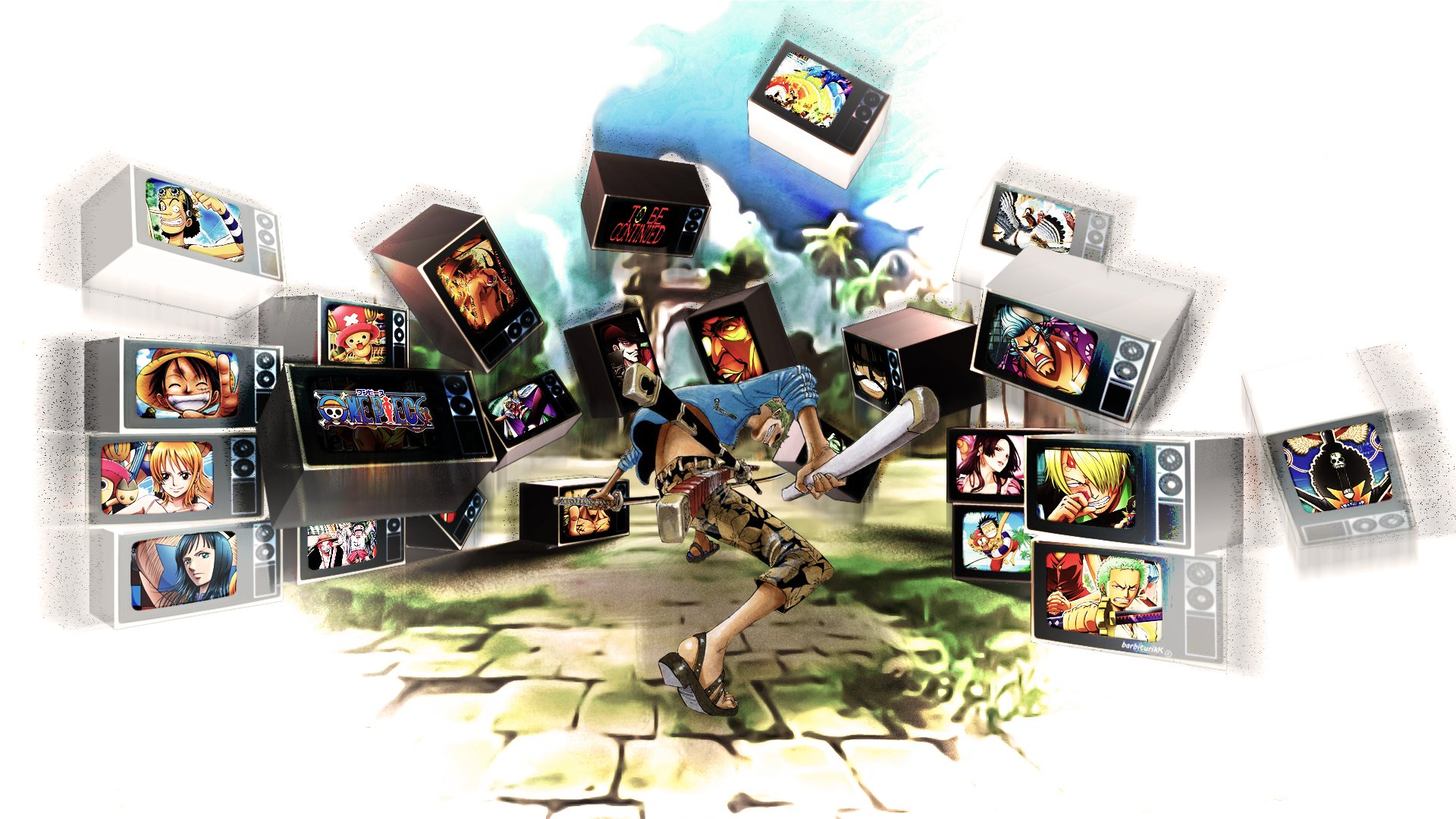 Boa Hancock from One Piece surrounded by televisions HD Wallpaper