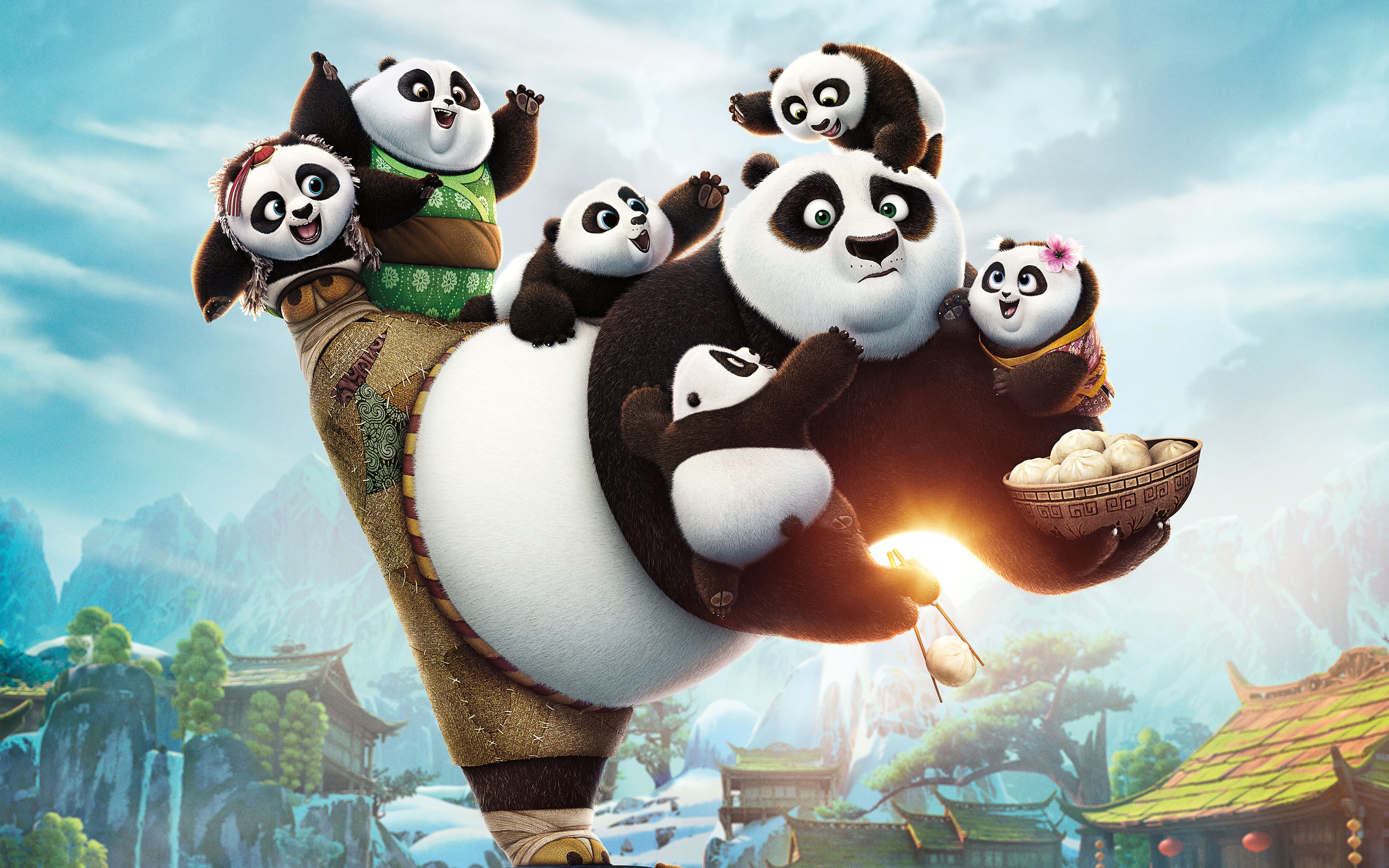 Po and pandas from Kung Fu Panda HD Wallpaper