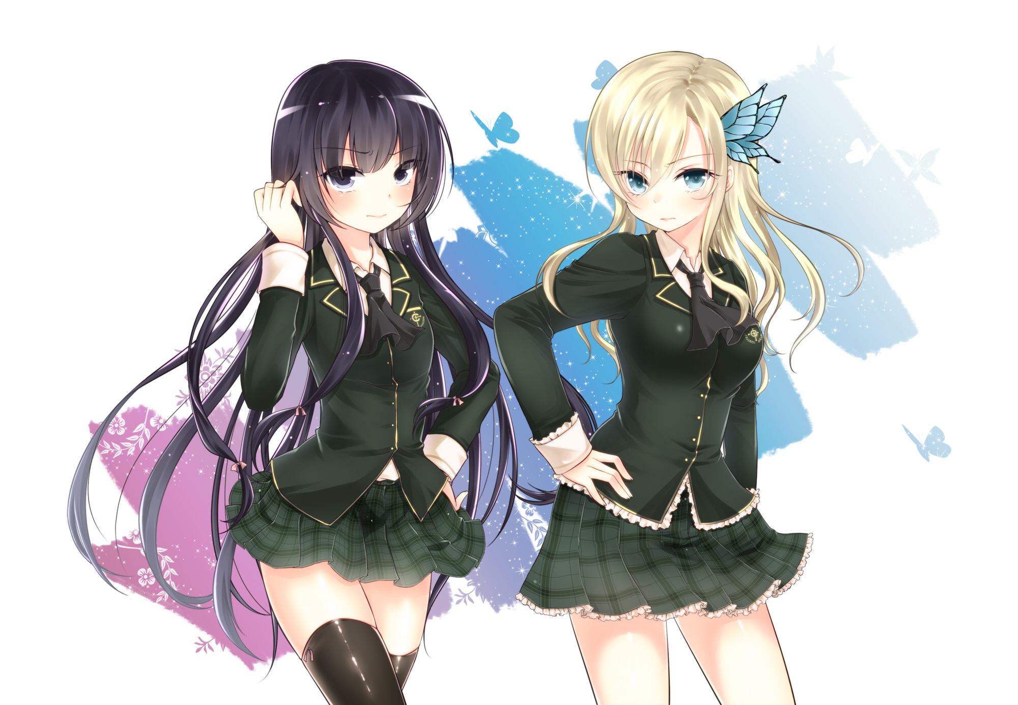 Two anime girls in school uniforms HD Wallpaper