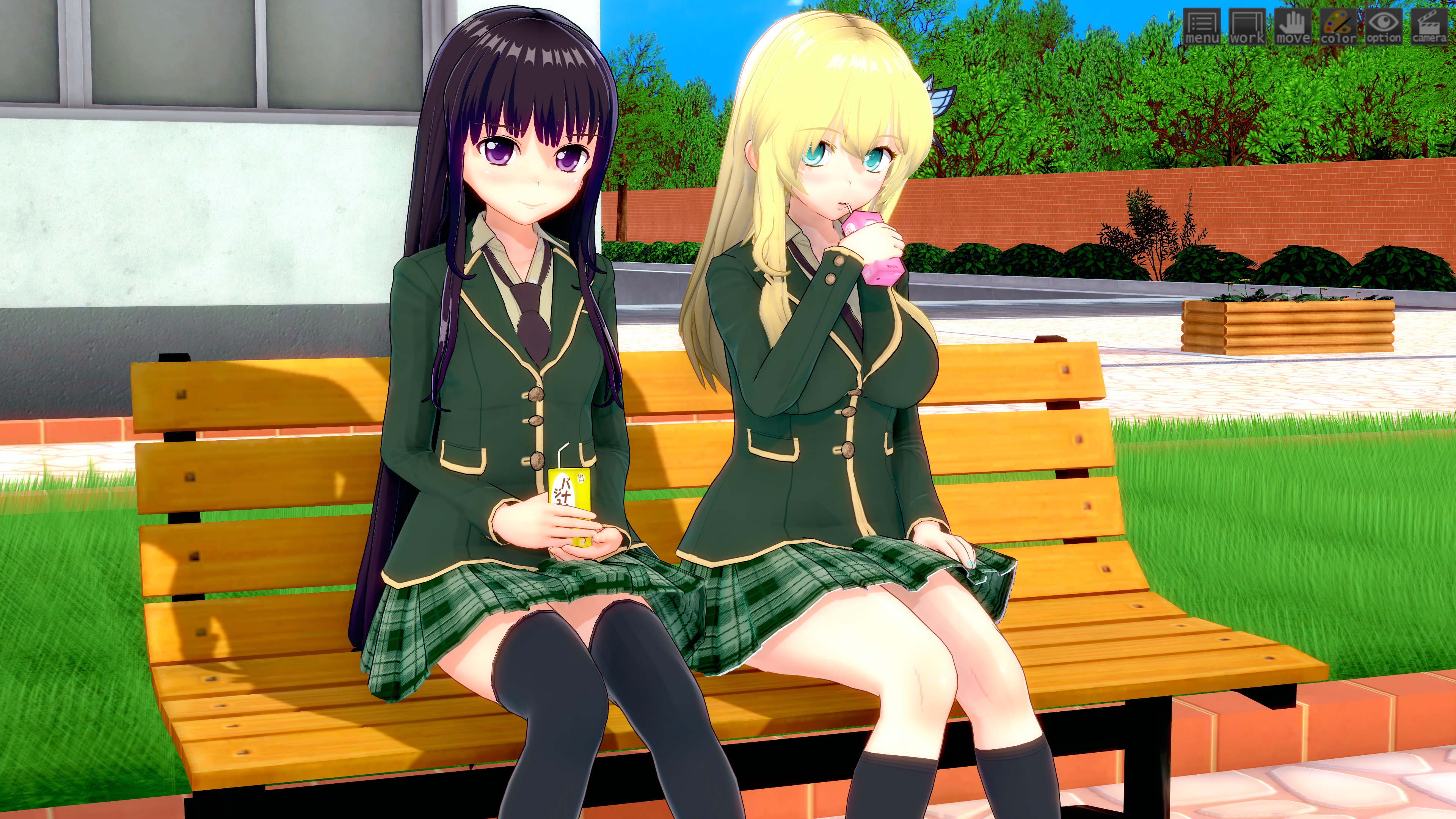 Yozora Mikazuki sitting on a bench HD Wallpaper