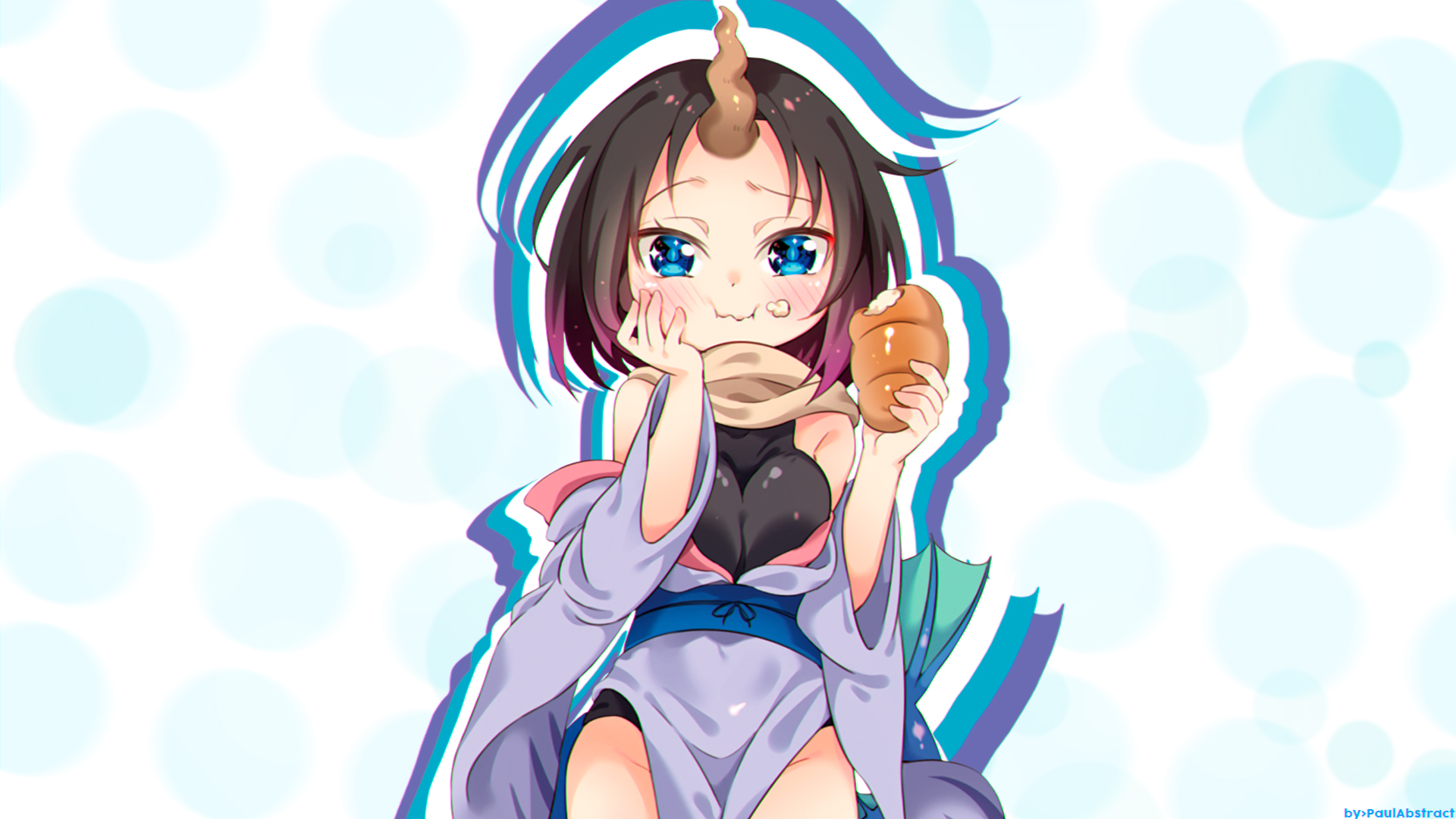 Elma from Miss Kobayashi's Dragon Maid eating a bun HD Wallpaper