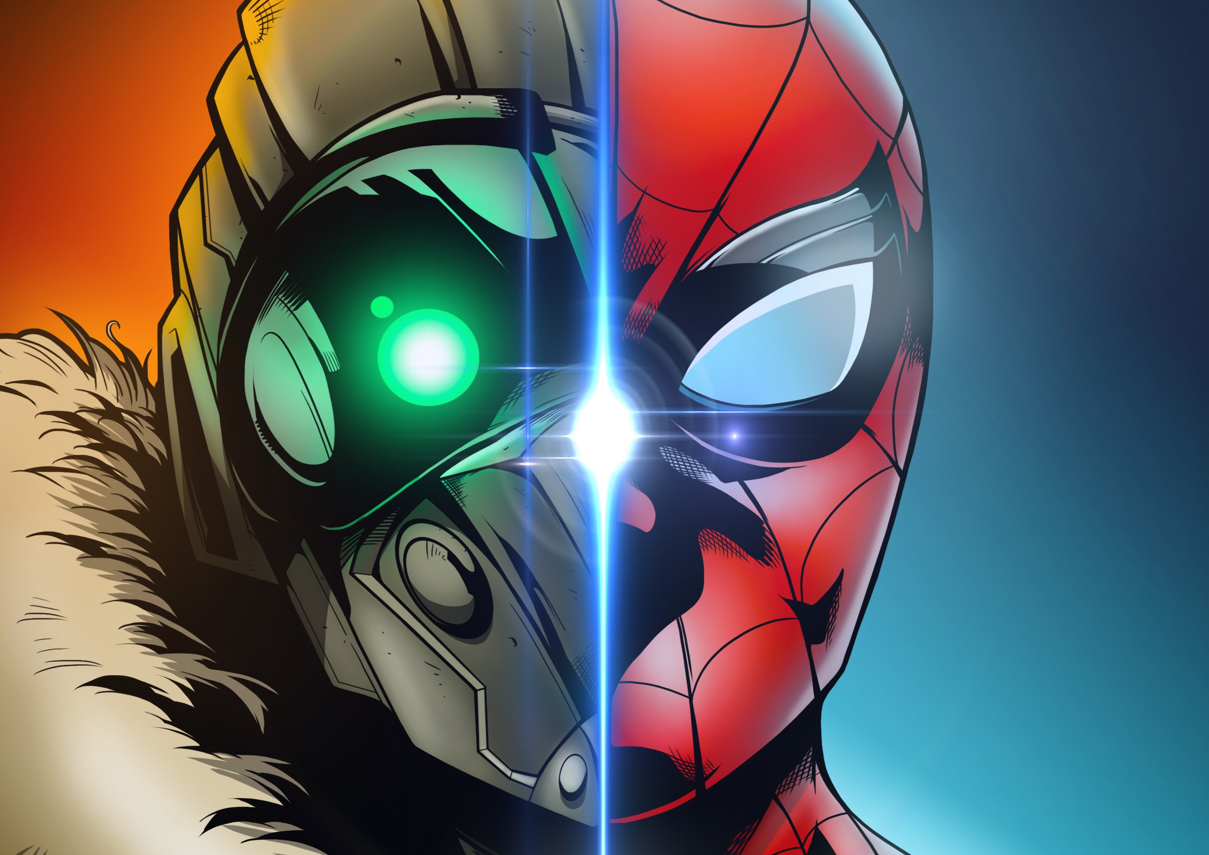 Spider-Man and Vulture split image HD Wallpaper