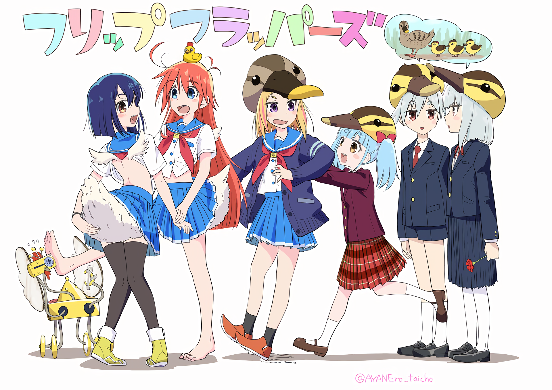 Flip Flappers characters with duck hats HD Wallpaper