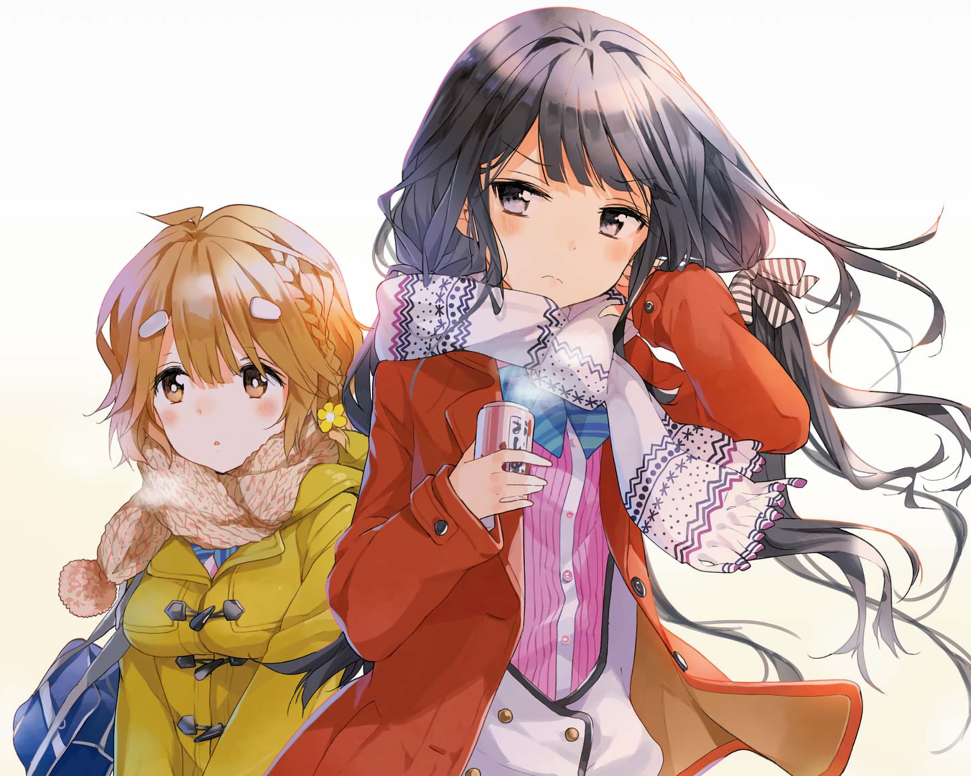 Two girls in winter coats HD Wallpaper