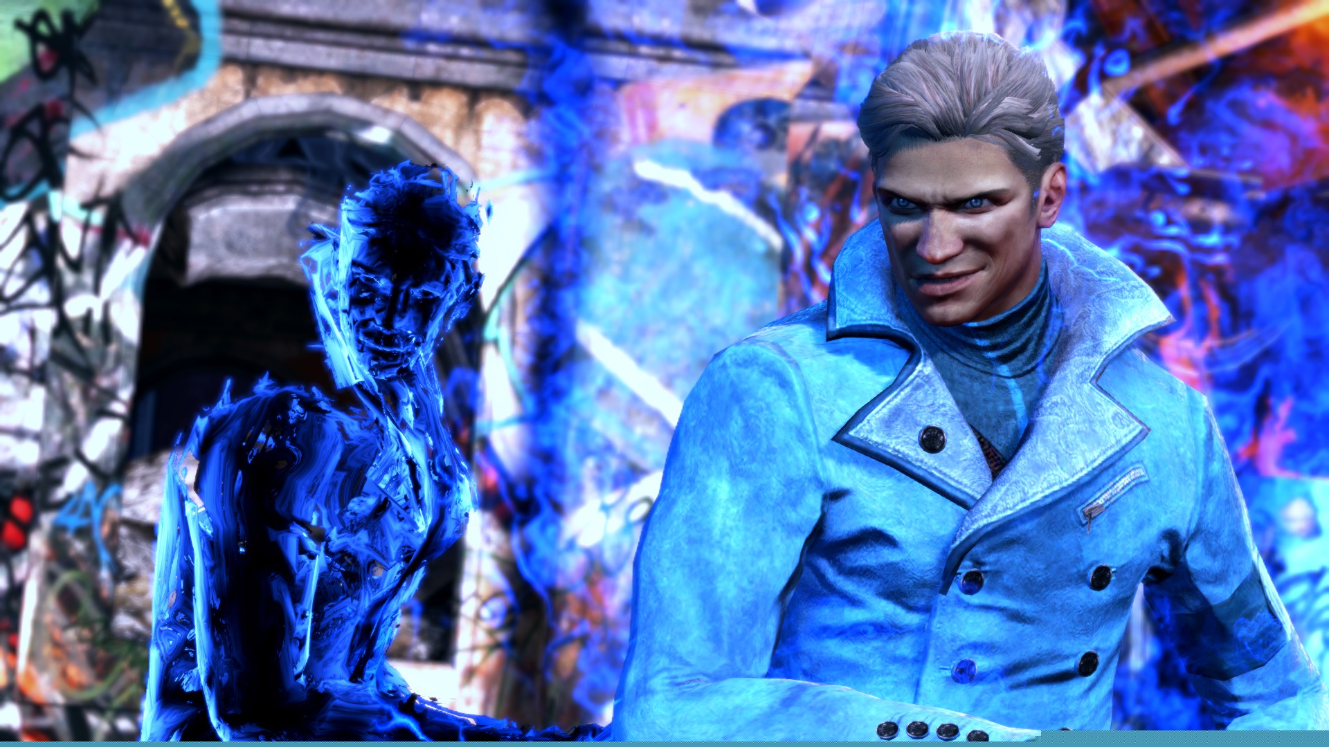 Vergil from Devil May Cry surrounded by blue energy HD Wallpaper