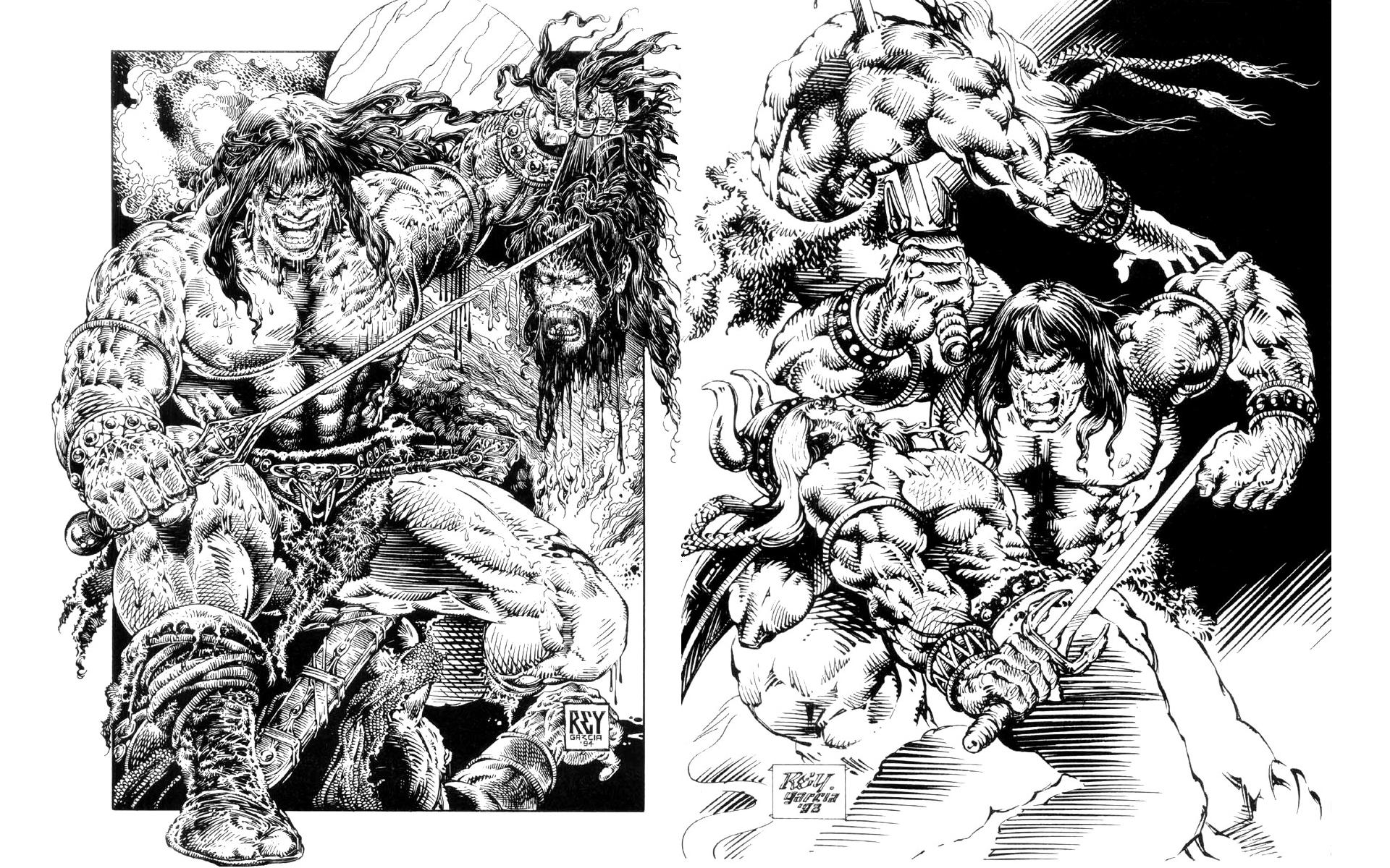 Conan the Barbarian fighting monsters HD Wallpaper