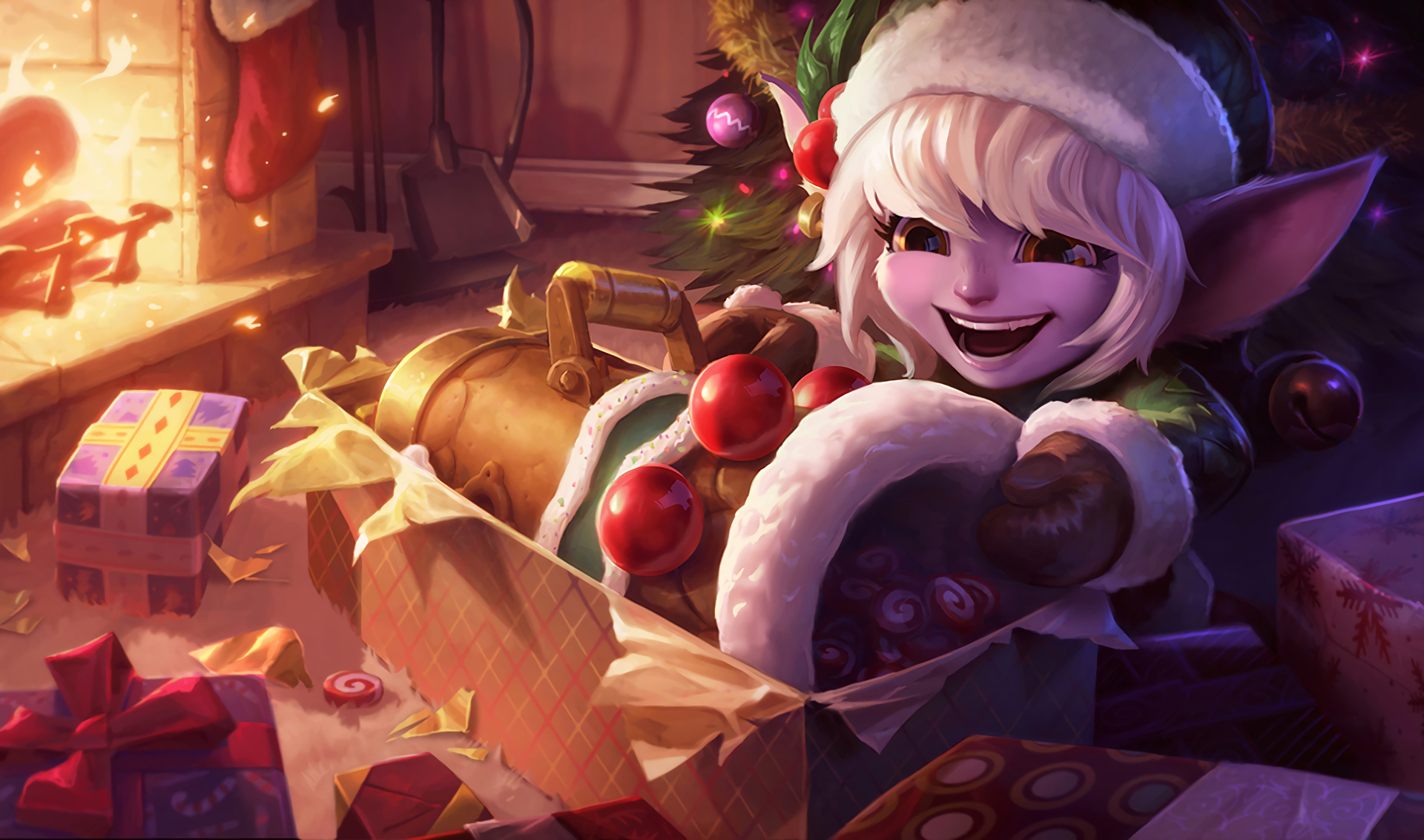 Tristana from League of Legends in Christmas attire HD Wallpaper