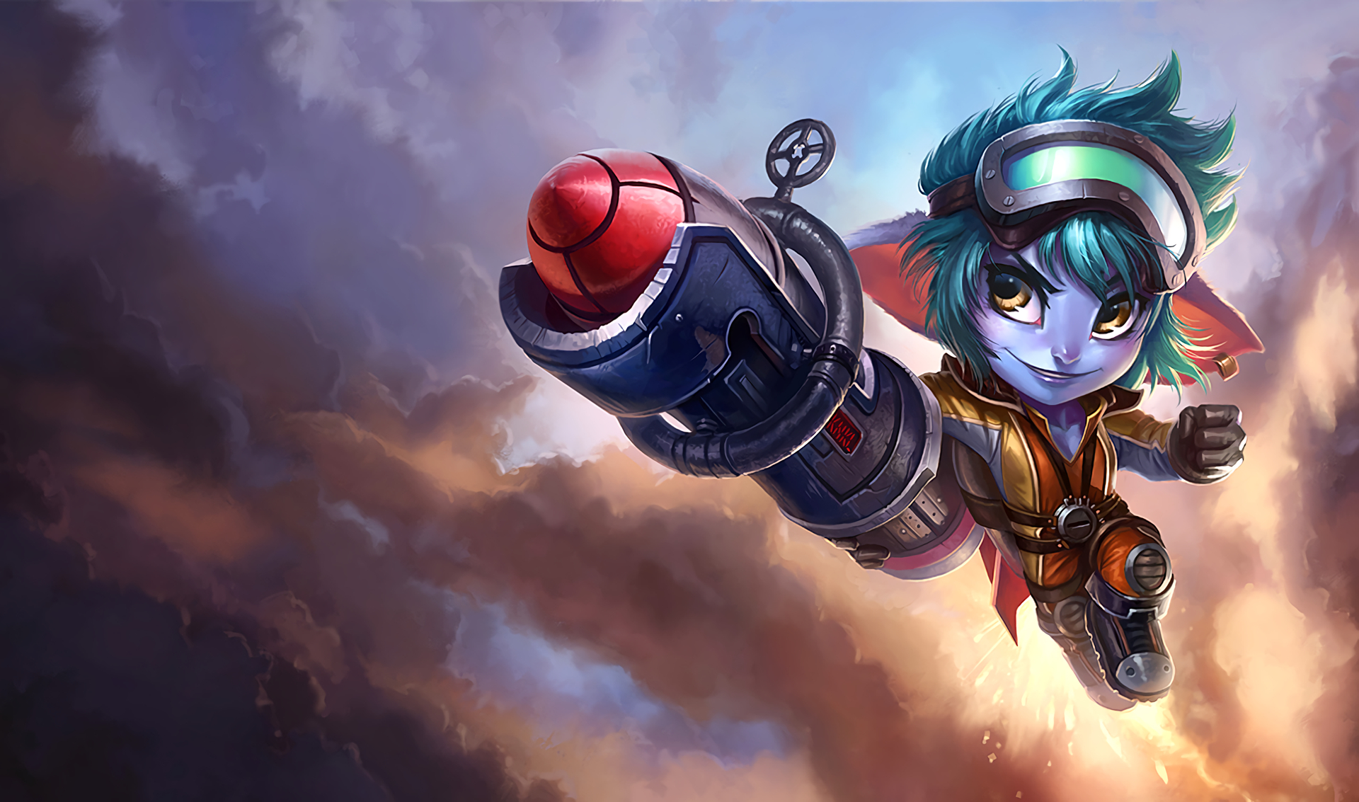 Tristana from League of Legends flying with a cannon HD Wallpaper