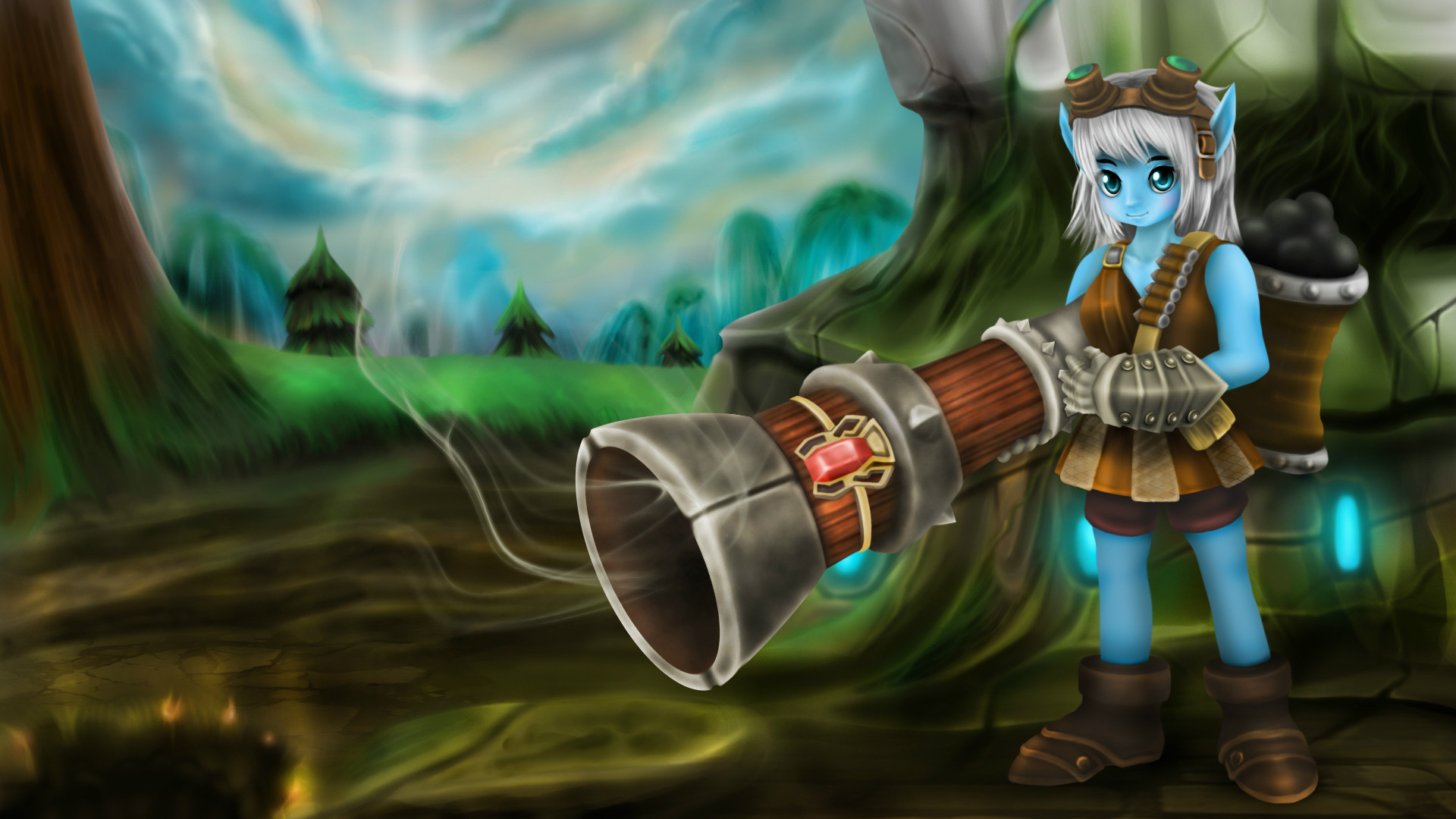 Tristana from League of Legends holding a cannon HD Wallpaper