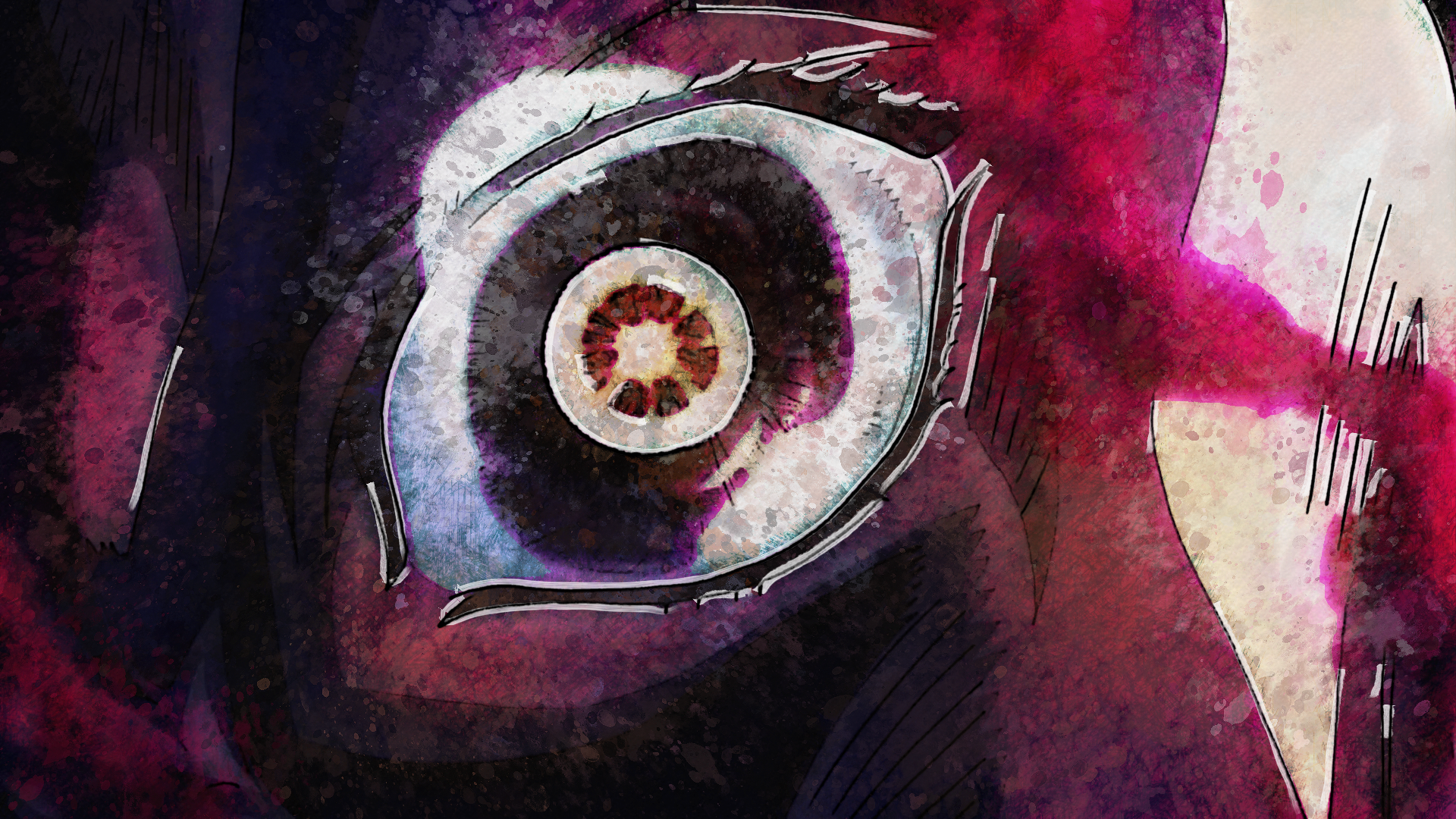 Close-up of an eye in the style of Kosaku Kawajiri HD Wallpaper