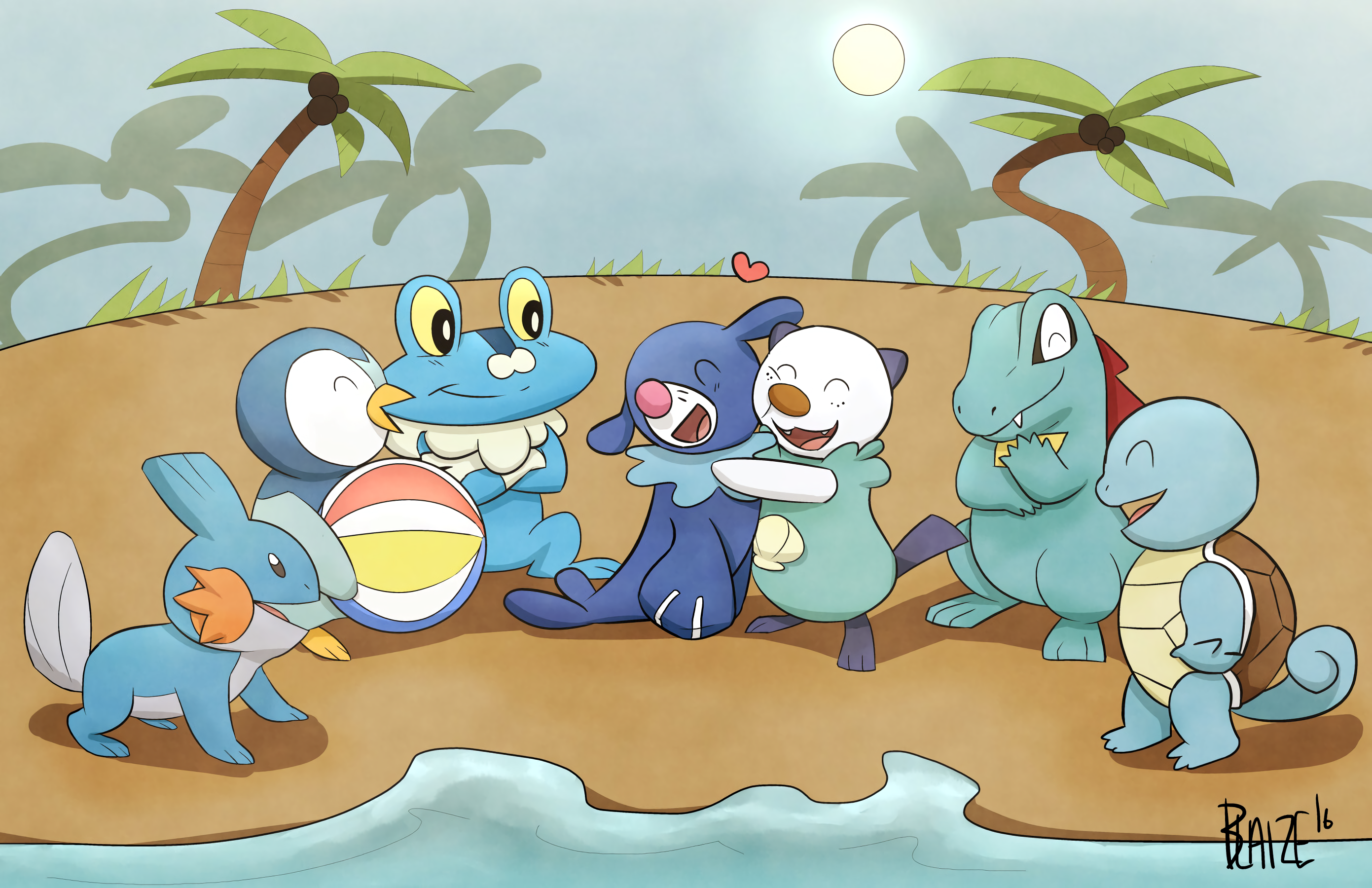 Pokemon on a Beach with Palm Trees HD Wallpaper