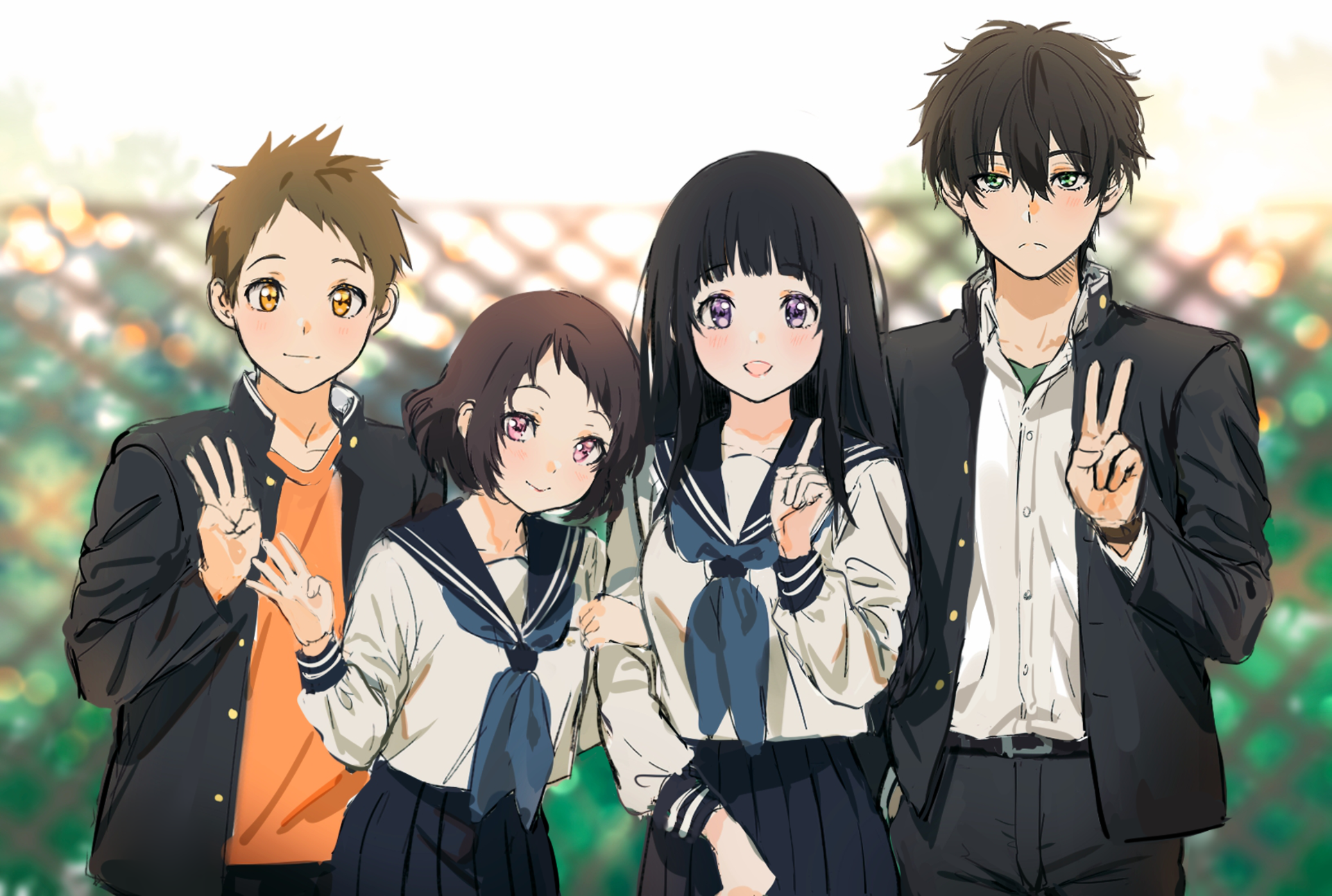 Hyouka characters Satoshi Fukube, Eru Chitanda, Oreki Houtarou, Mayaka Ibara HD Wallpaper