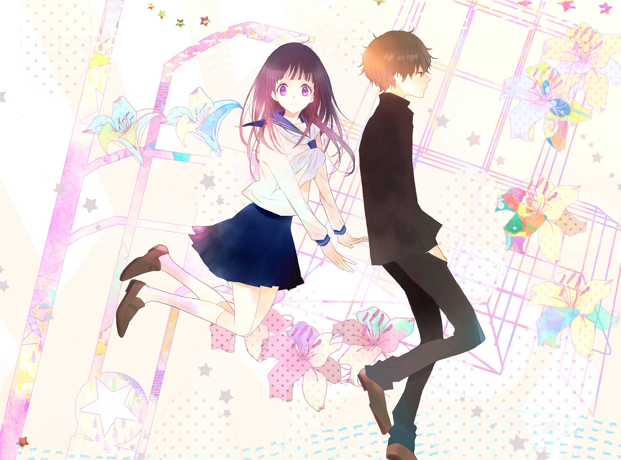 Hyouka Satoshi Fukube and Eru Chitanda HD Wallpaper