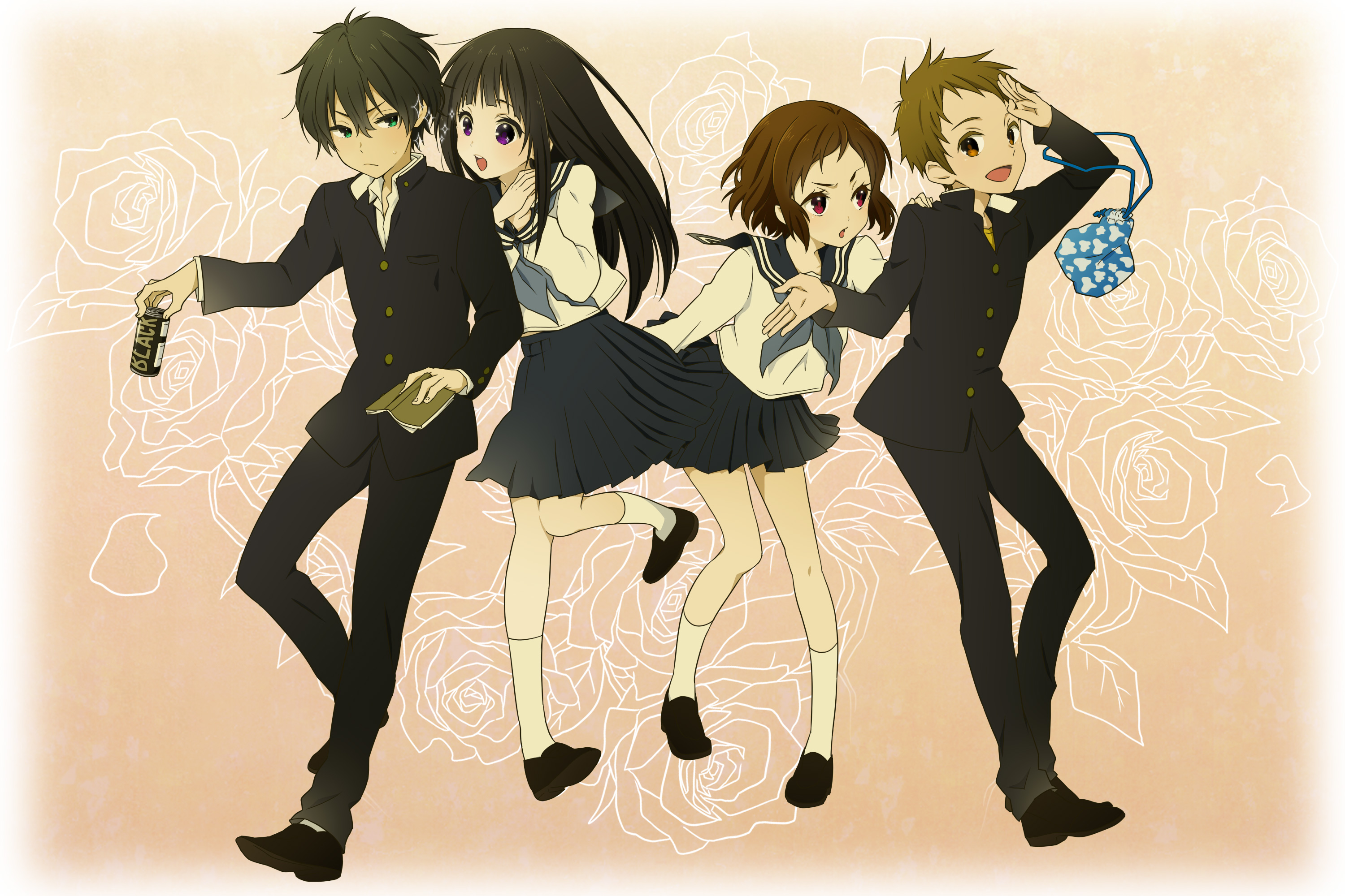 Hyouka characters Satoshi Fukube, Eru Chitanda, Oreki Houtarou, Ibara Mayaka HD Wallpaper