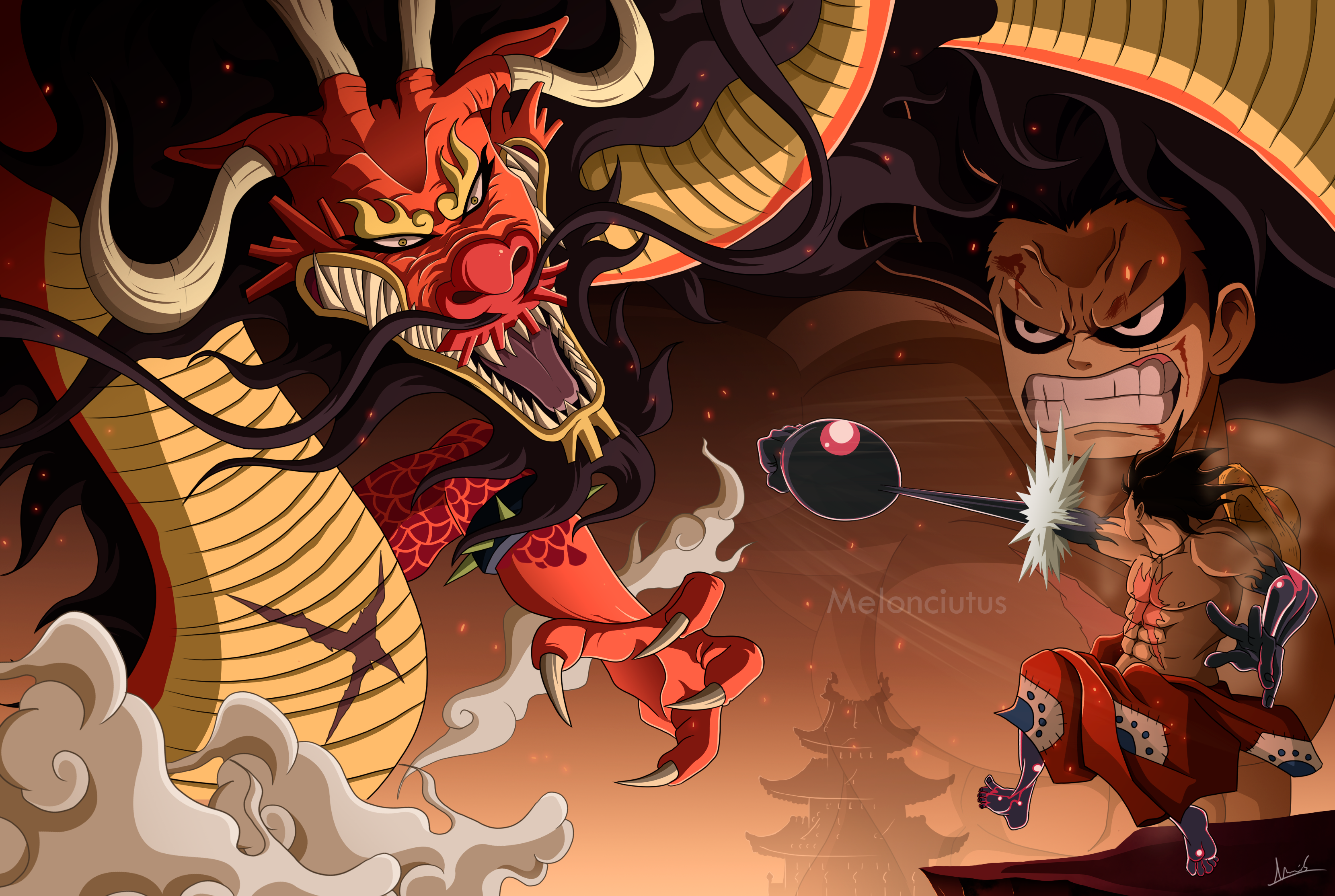Kaido and Luffy from One Piece HD Wallpaper