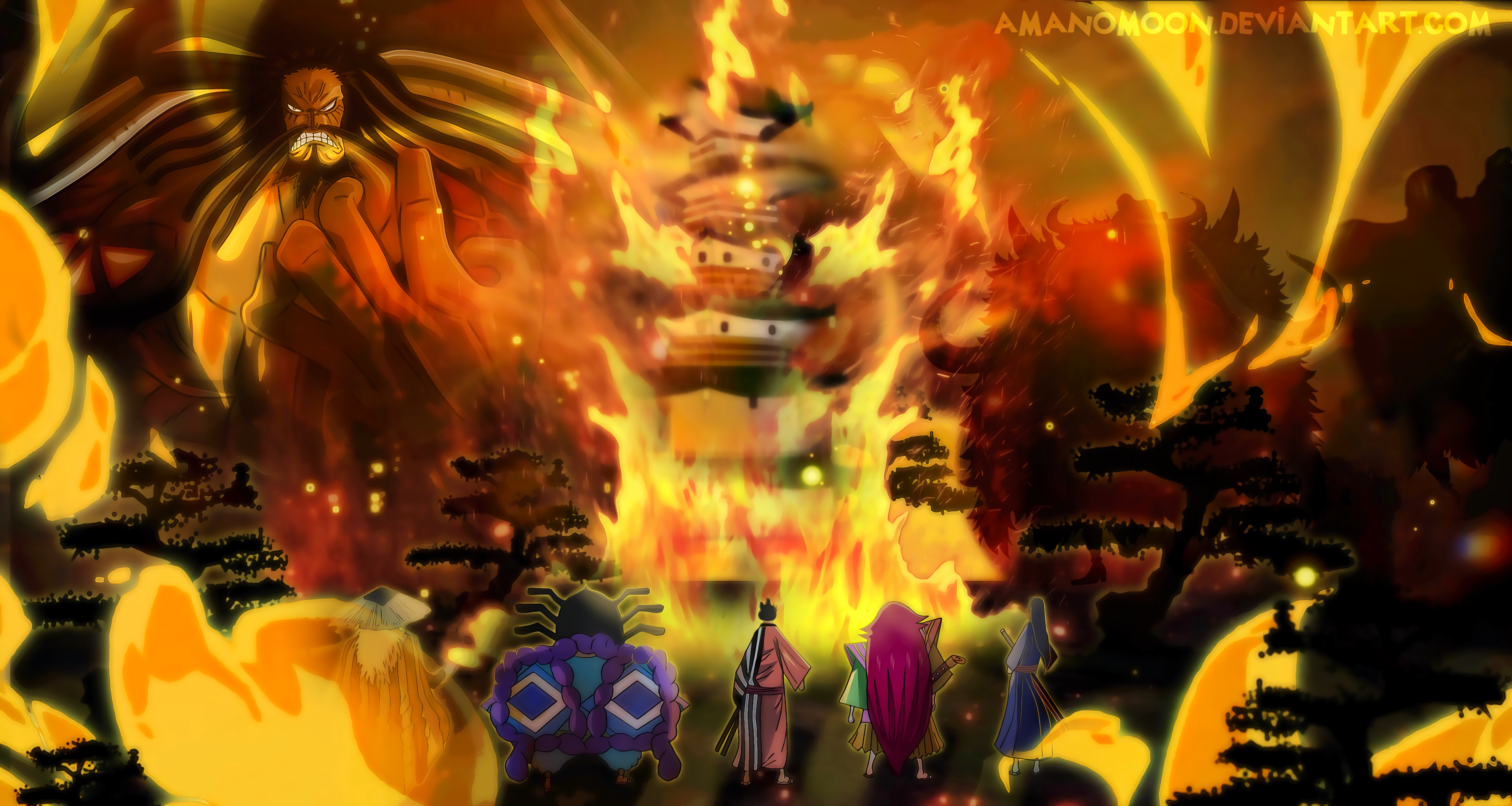 Kaido from One Piece surrounded by fire HD Wallpaper