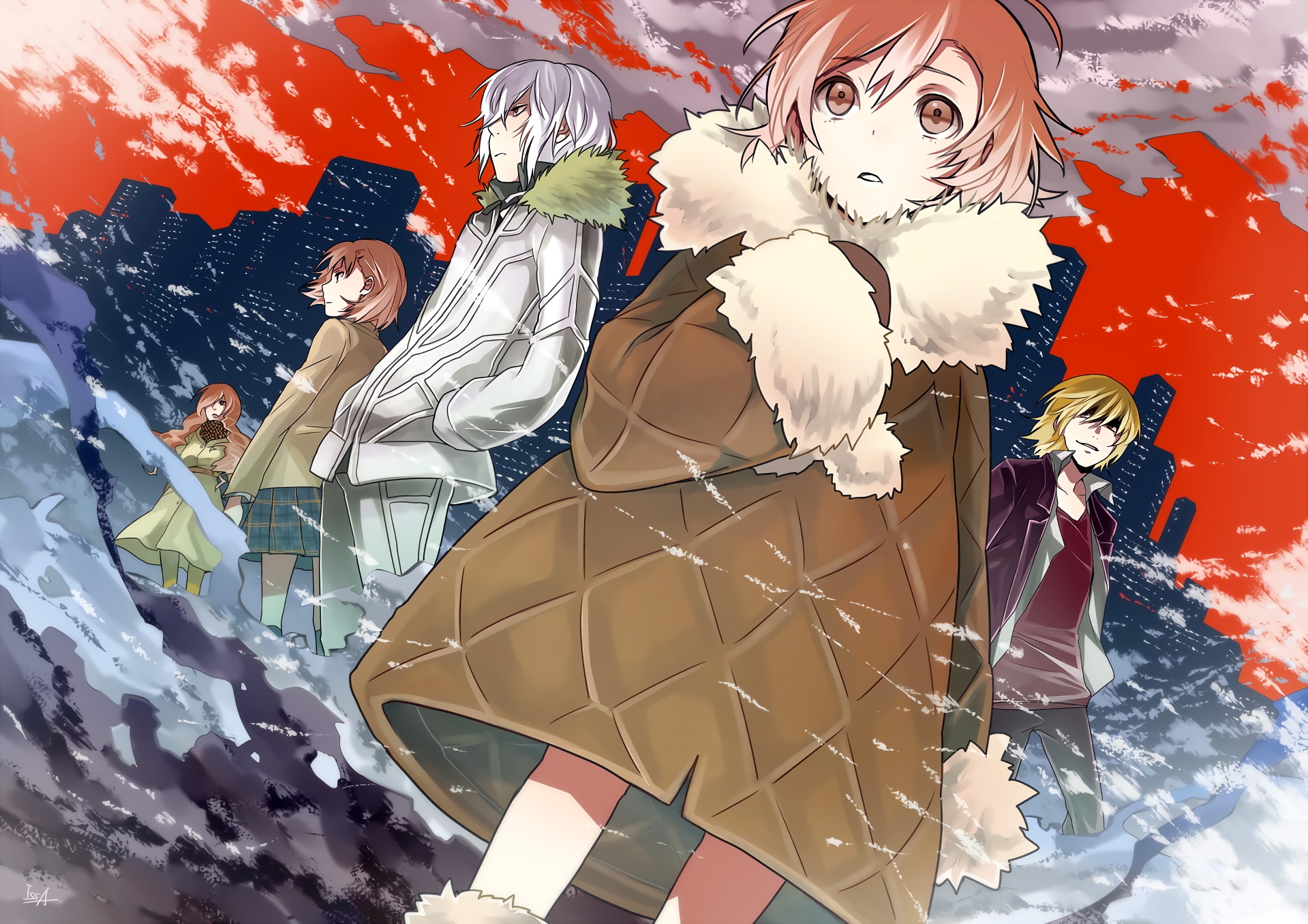 Accelerator and companions in a snowy city HD Wallpaper