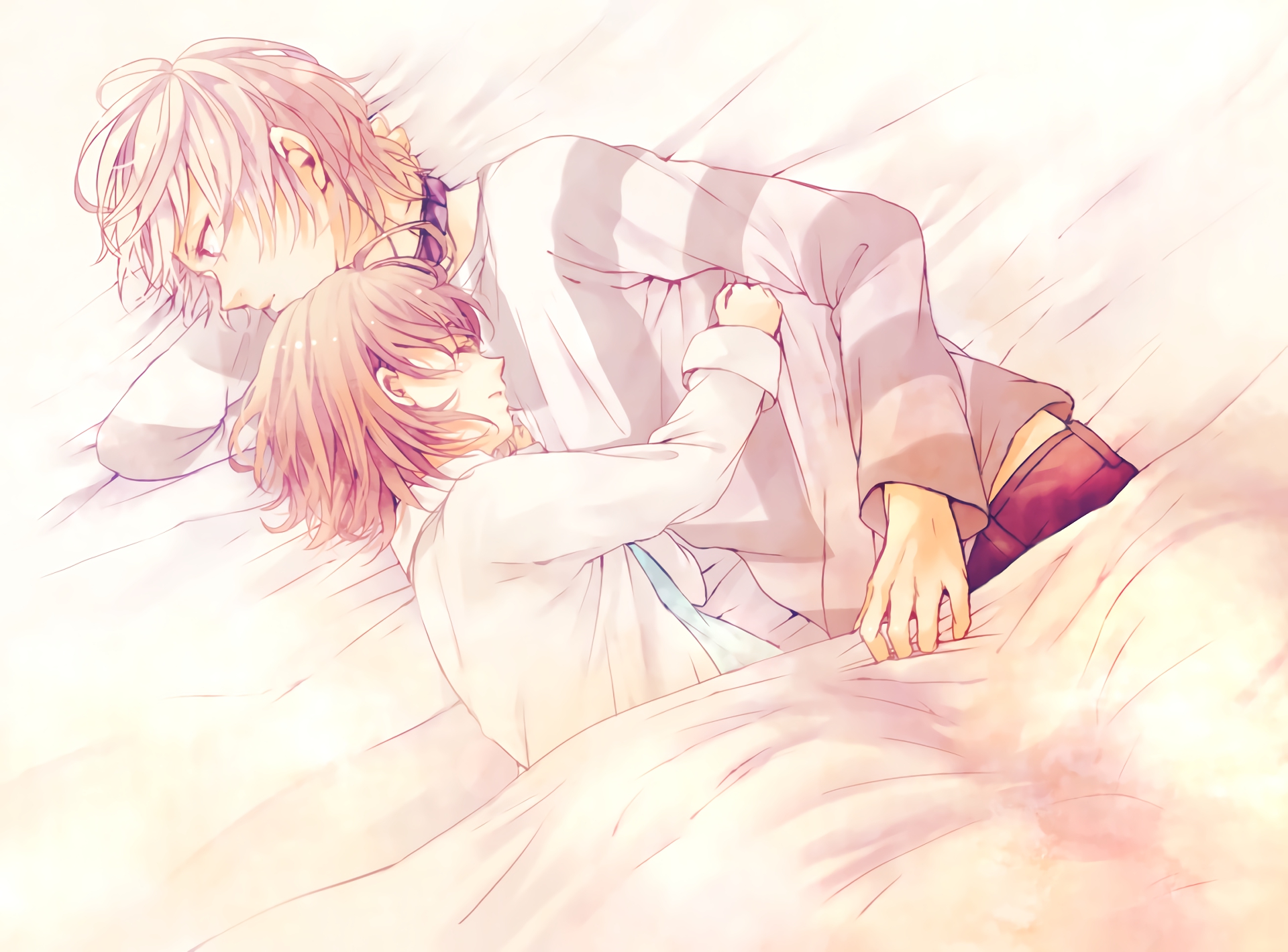 Two men sleeping in bed HD Wallpaper