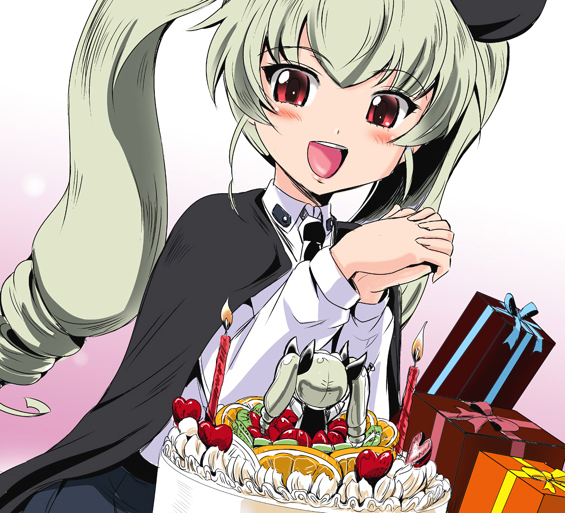 Anchovy from Girls und Panzer with a Birthday Cake HD Wallpaper